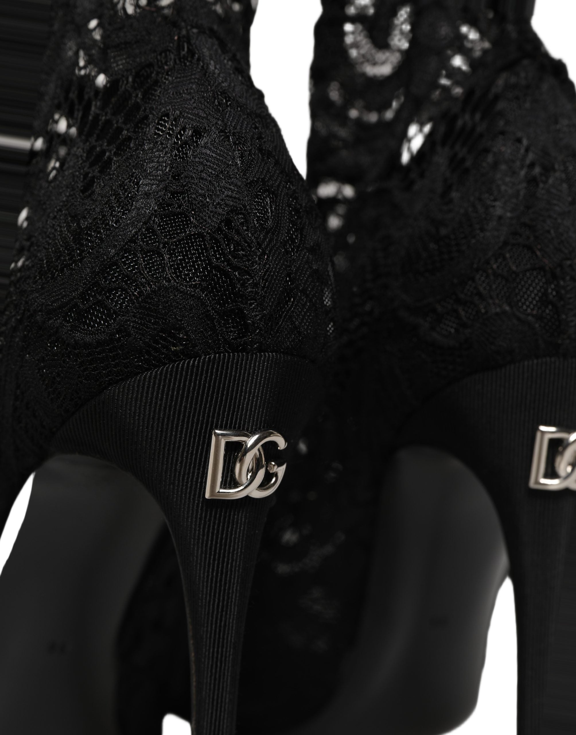 Dolce & Gabbana Black Socks Taormina Lace Pumps Boots Shoes