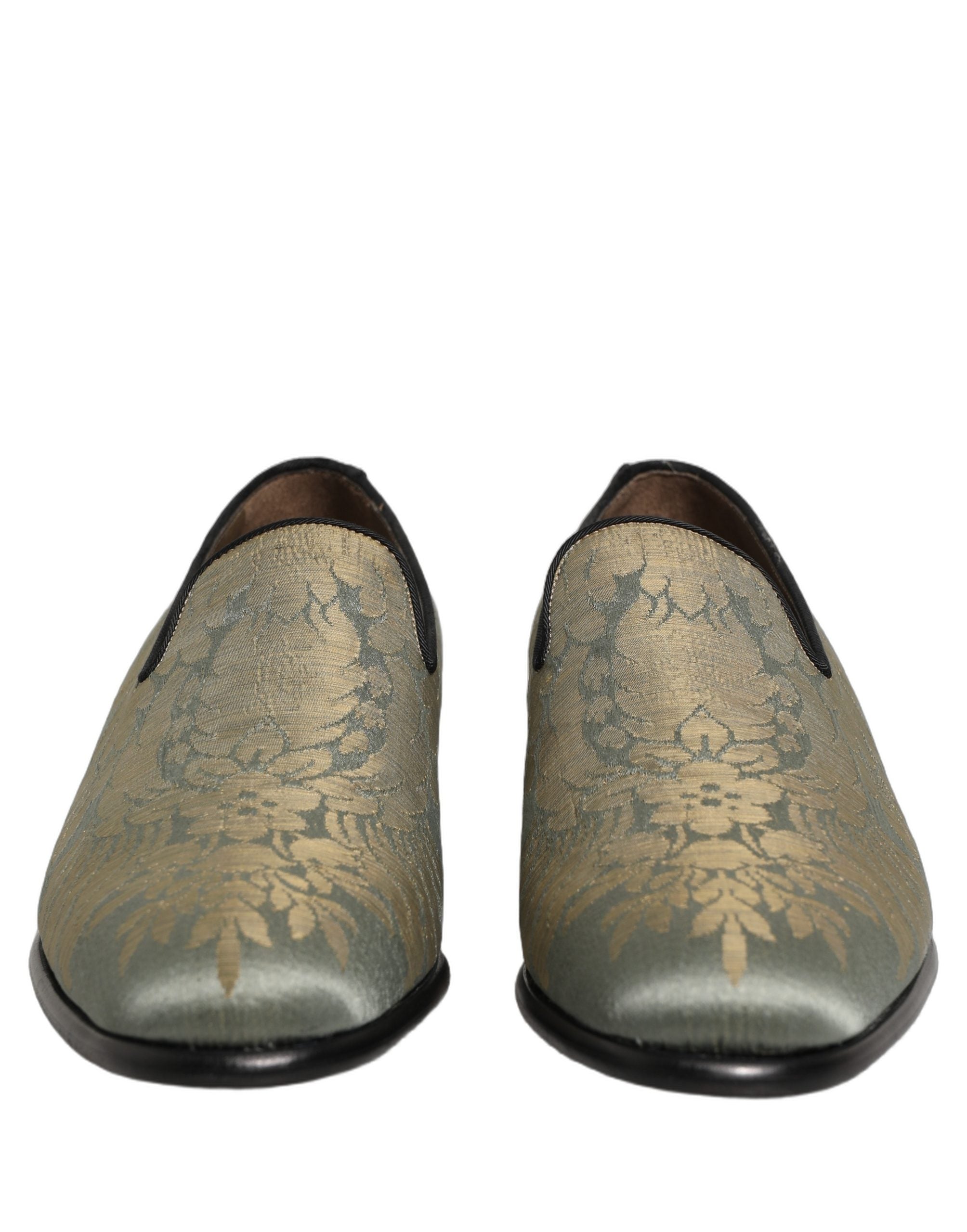 Dolce & Gabbana Gold Floral Jacquard Slip On Loafers Shoes