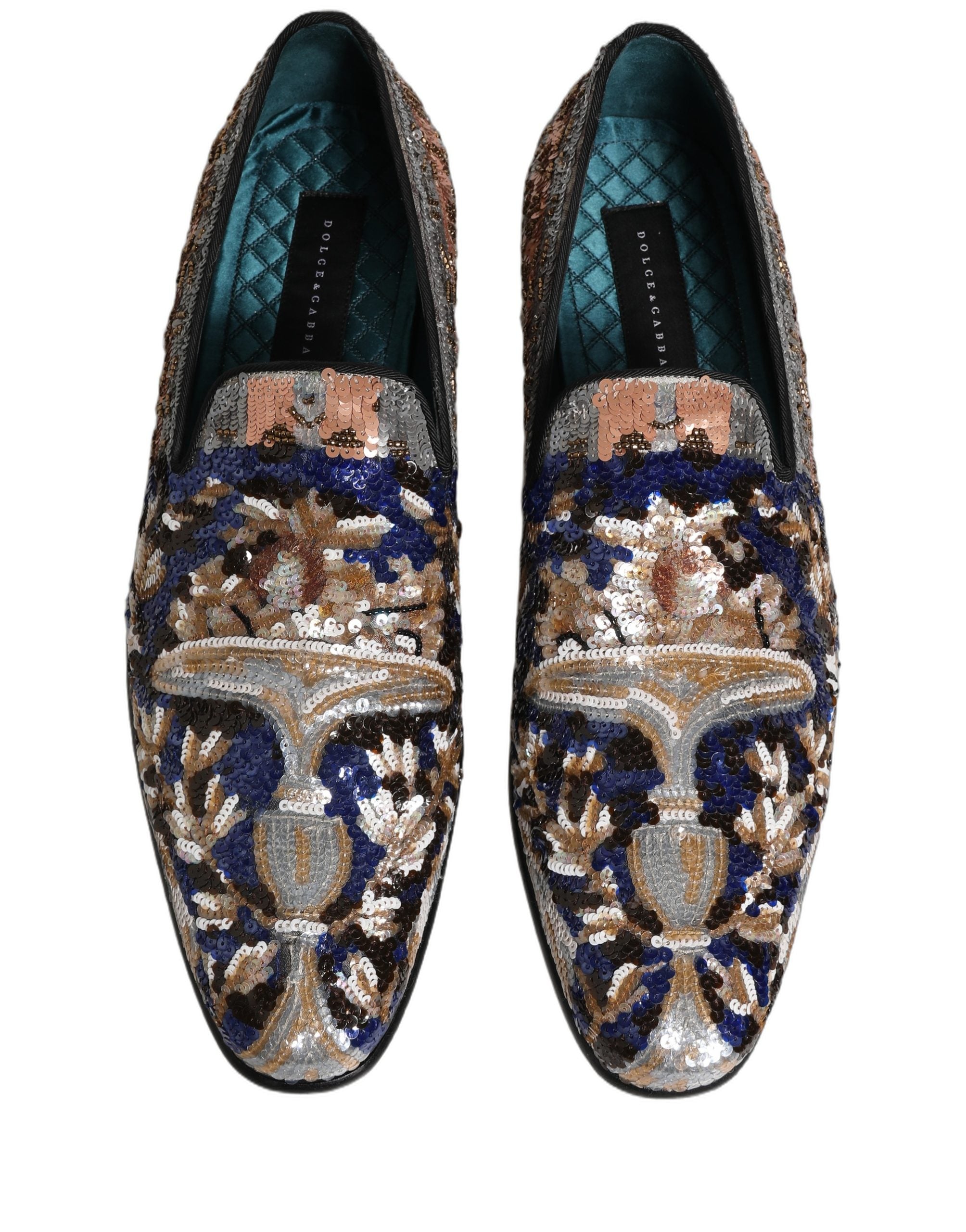 Dolce & Gabbana Multicolor Embroidered Sequin Loafers Shoes