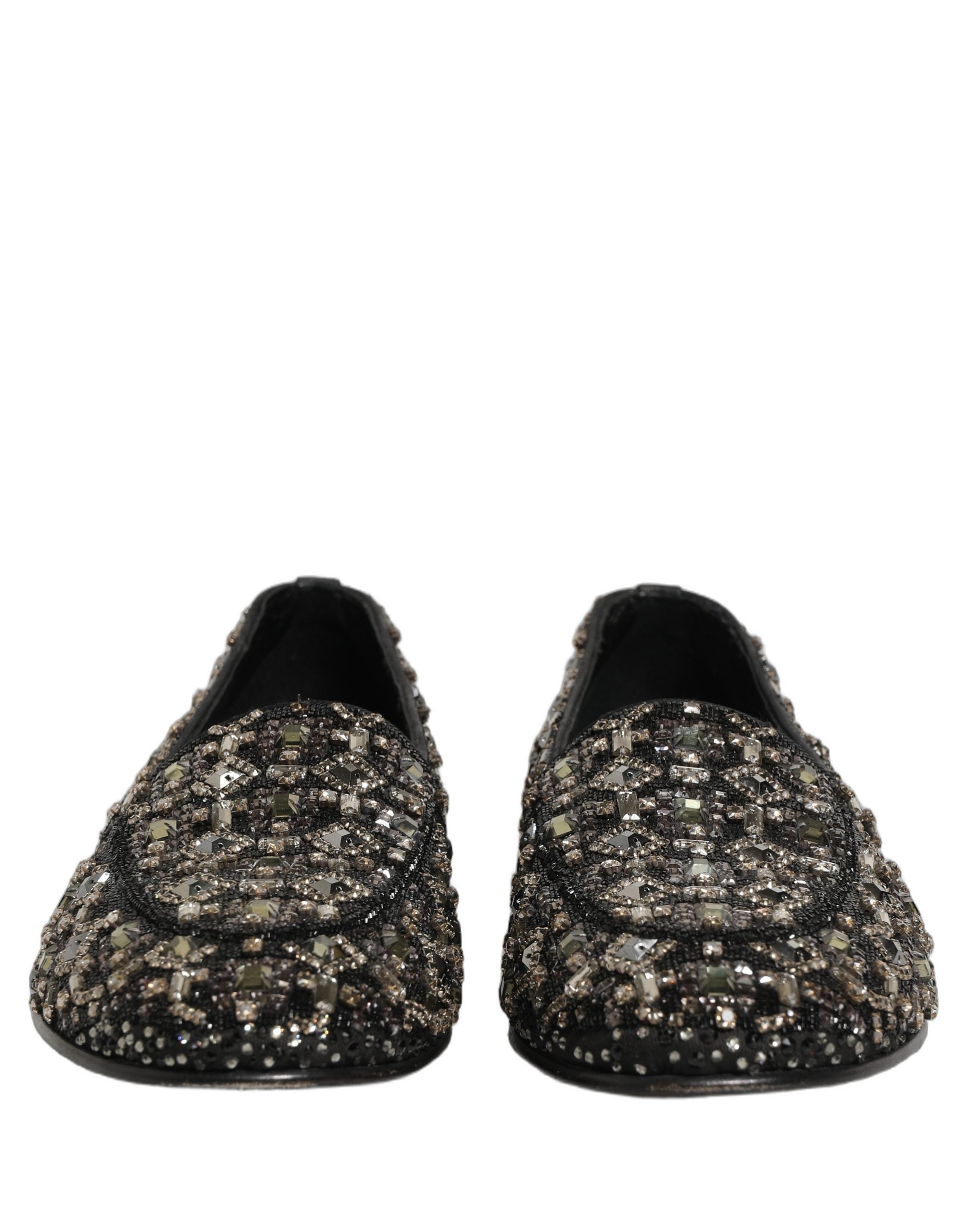 Dolce & Gabbana Silver Leather Logo Slip On Loafers Shoes