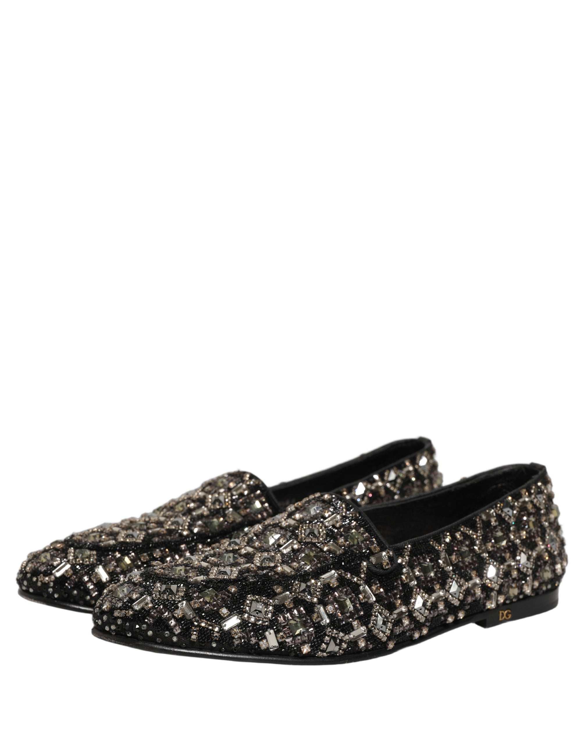 Dolce & Gabbana Silver Leather Logo Slip On Loafers Shoes