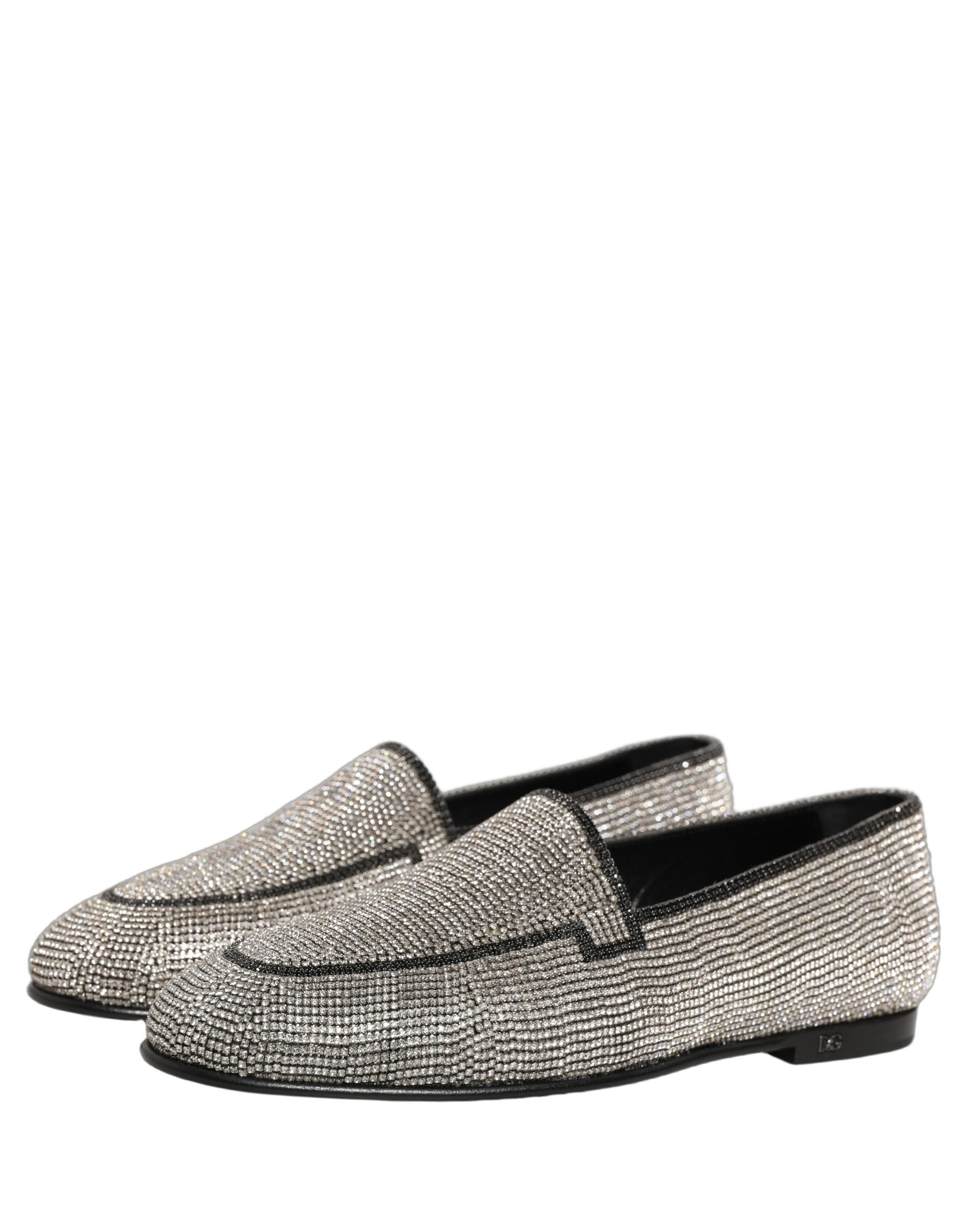 Dolce & Gabbana Silver Crystal Embellished Men Loafers Shoes