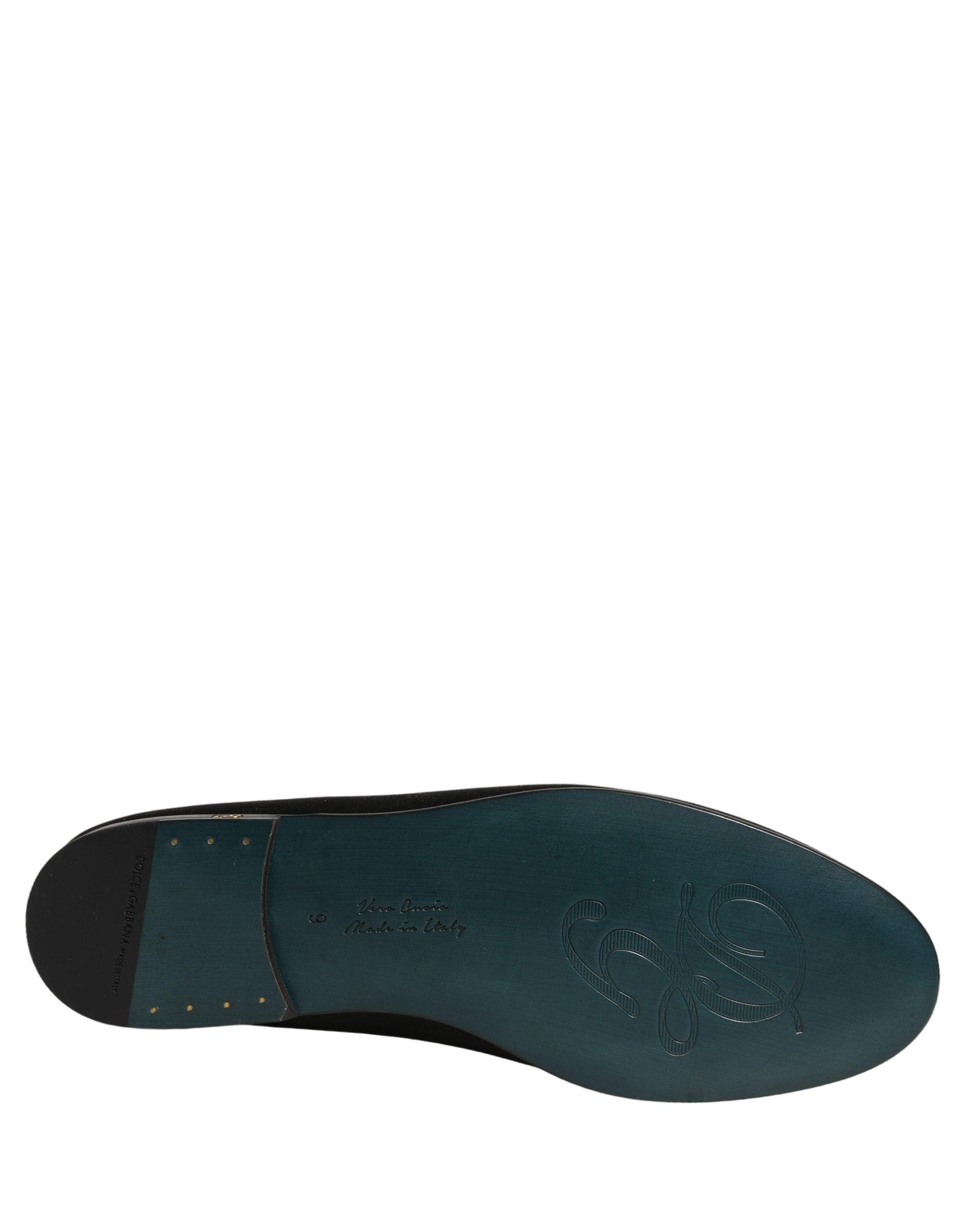 Dolce & Gabbana Black Satin Logo Slip On Flats Loafers Shoes