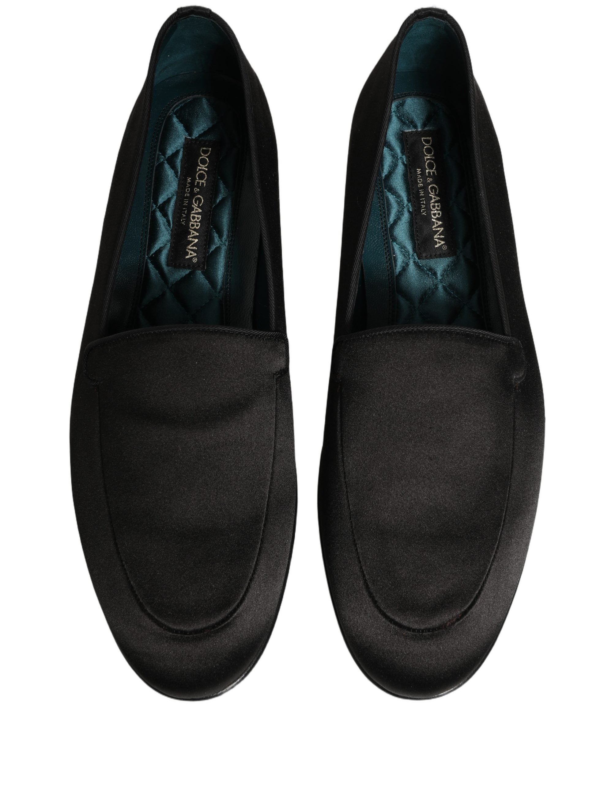 Dolce & Gabbana Black Satin Logo Slip On Flats Loafers Shoes