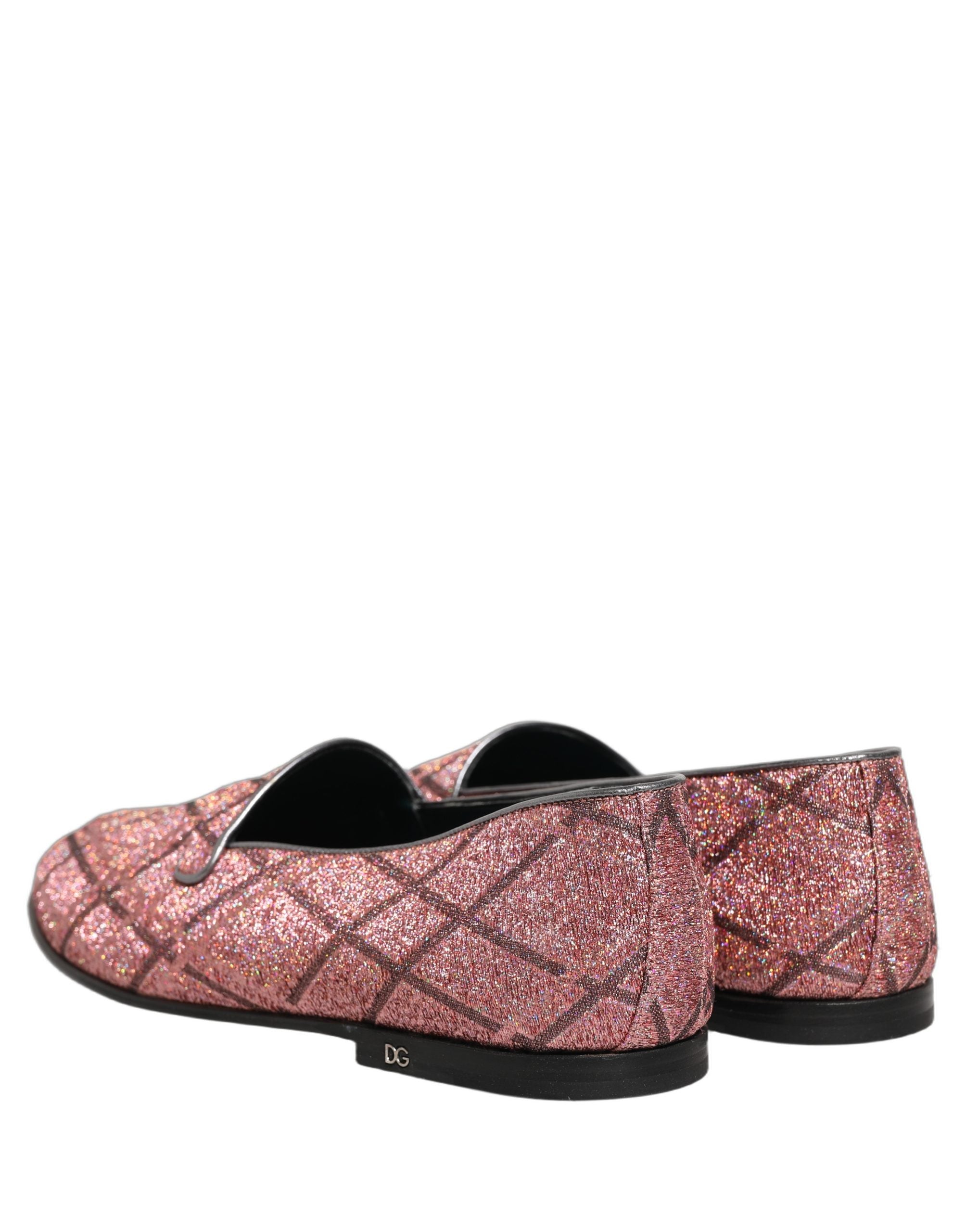 Dolce & Gabbana Pink Check Glitter Lurex Logo Loafers Shoes