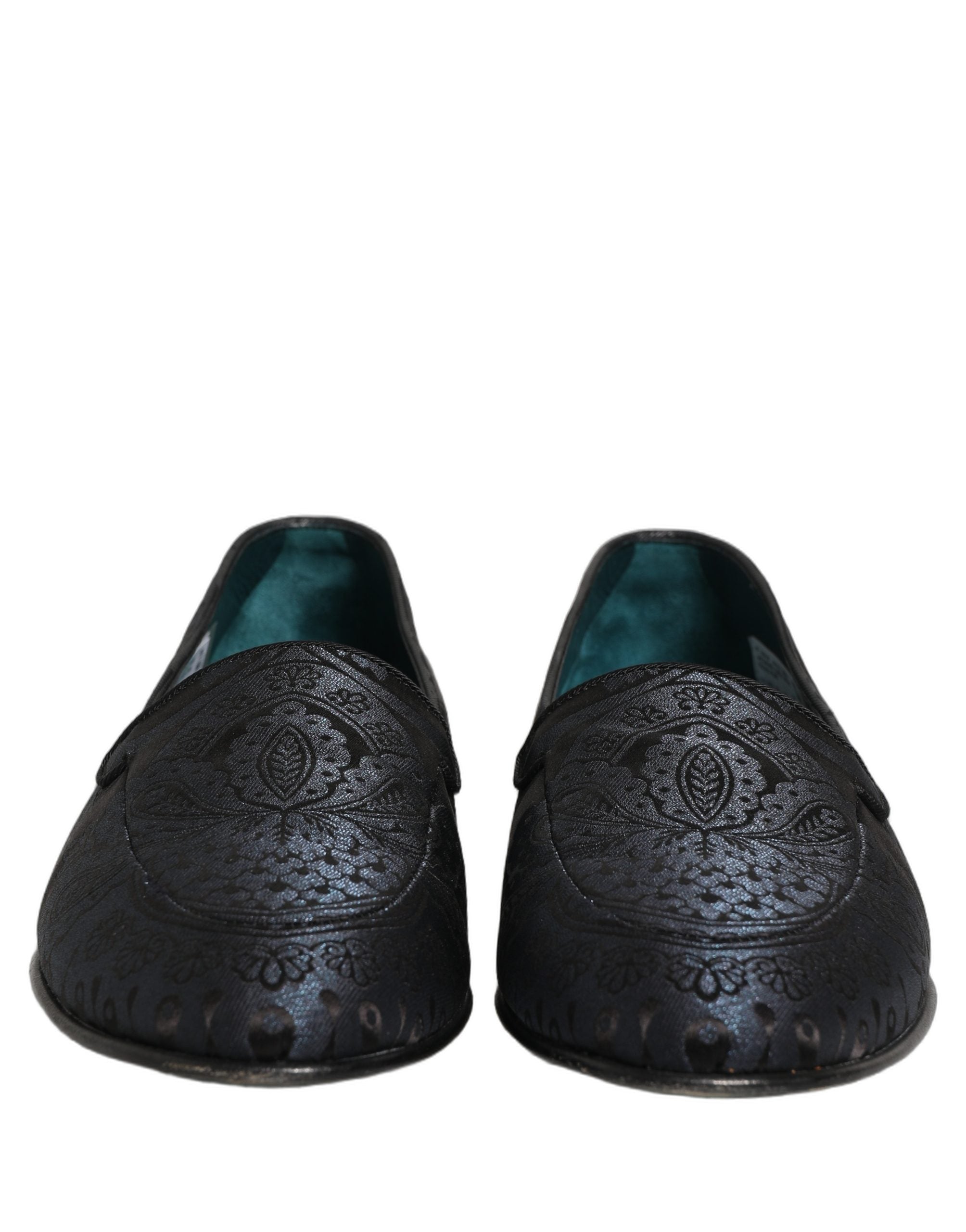 Dolce & Gabbana Blue Jacquard Leather Slip On Loafers Shoes