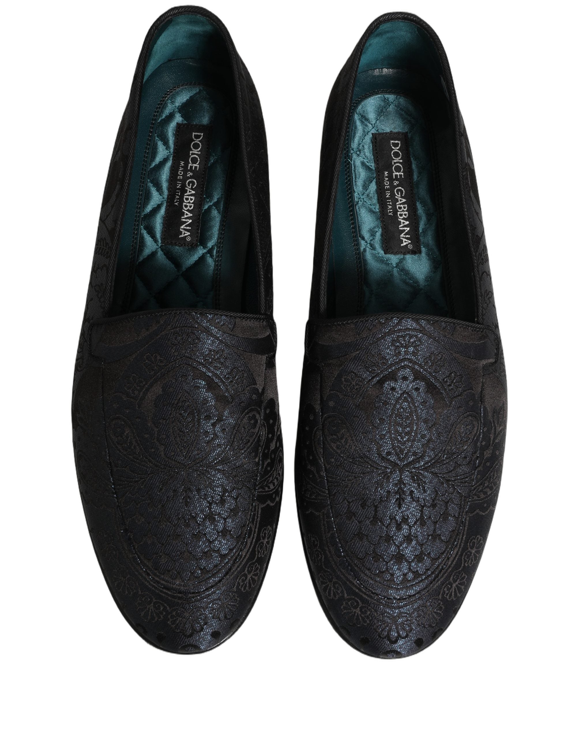 Dolce & Gabbana Blue Jacquard Leather Slip On Loafers Shoes