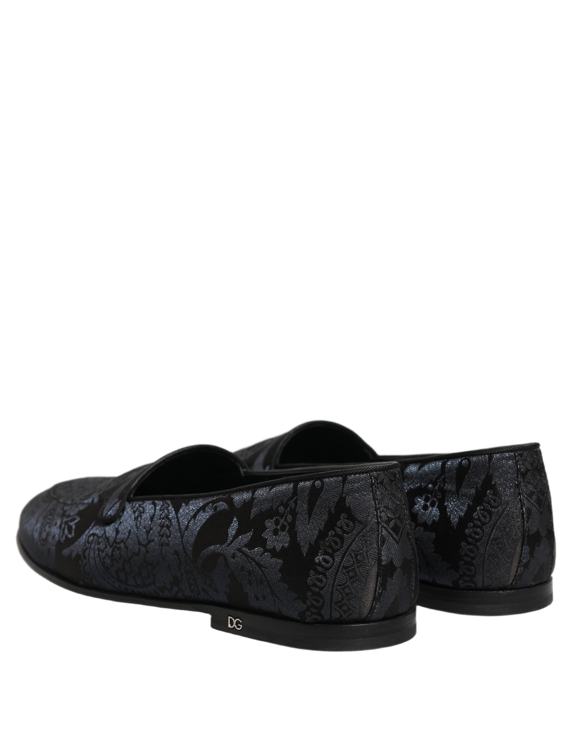 Dolce & Gabbana Blue Jacquard Leather Slip On Loafers Shoes