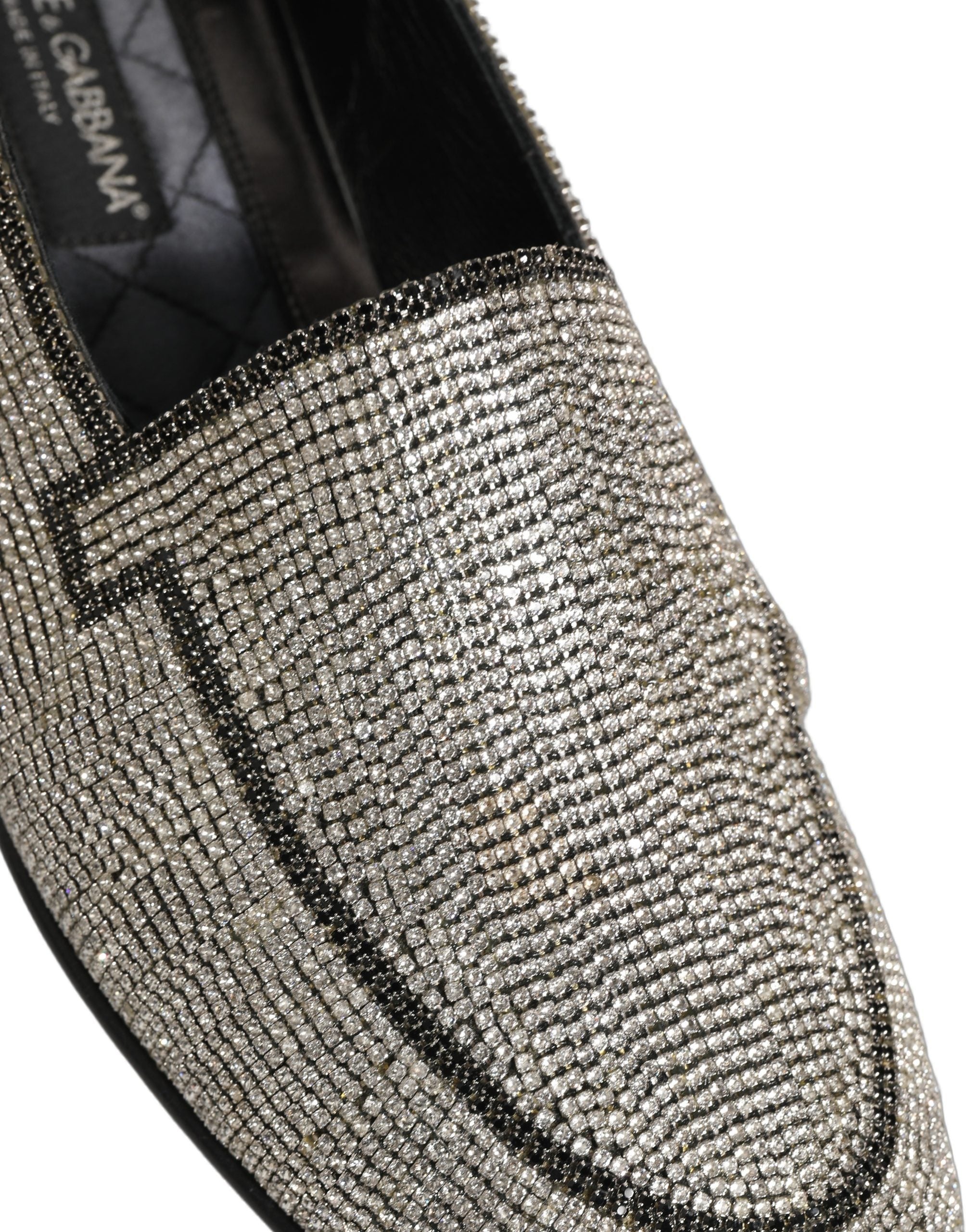 Dolce & Gabbana Silver Crystal Embellished Men Loafers Shoes
