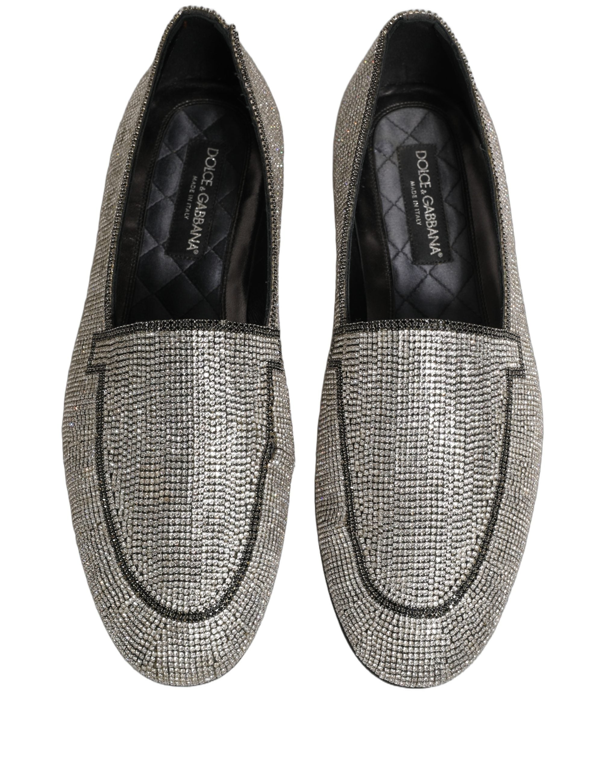 Dolce & Gabbana Silver Crystal Embellished Men Loafers Shoes