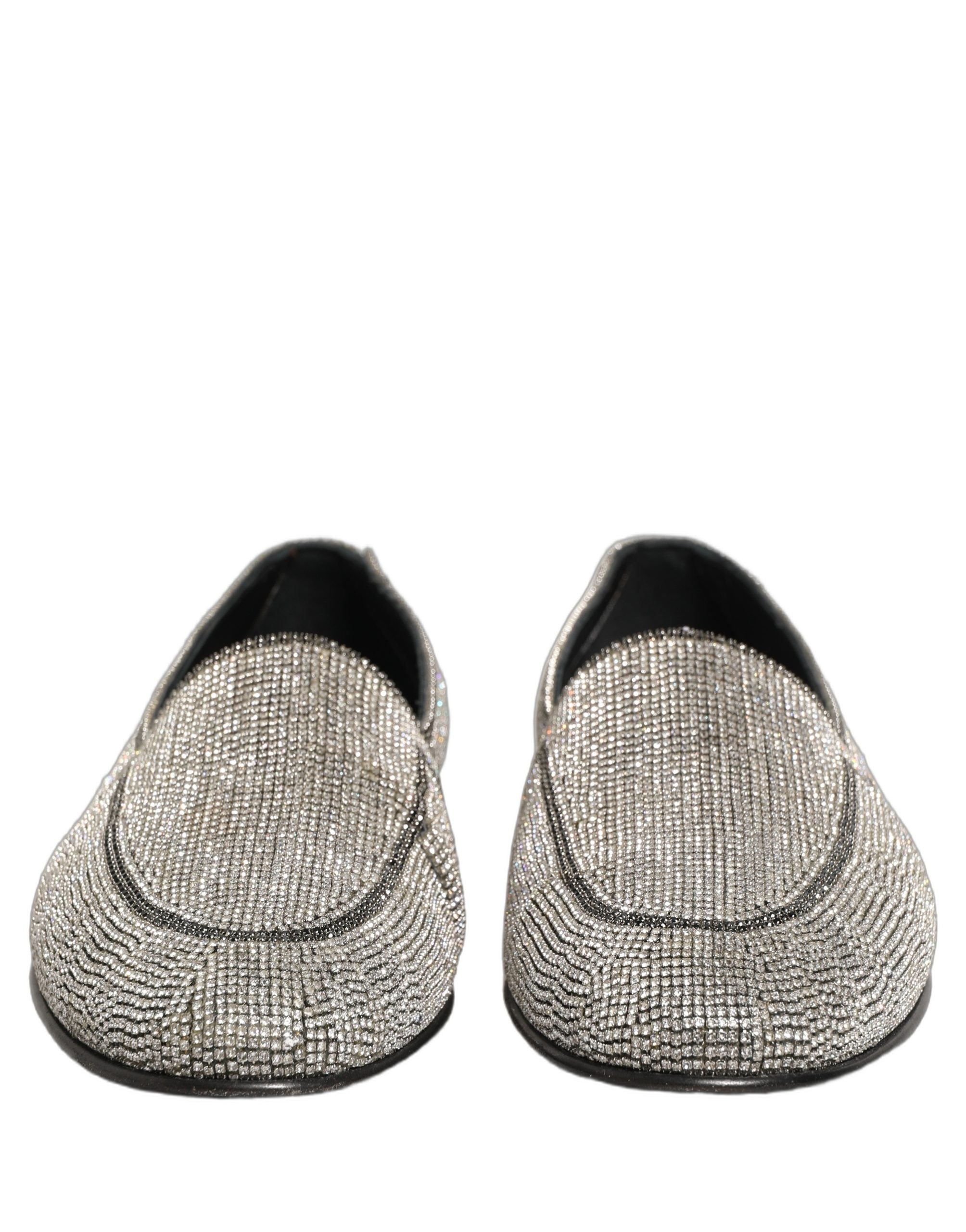 Dolce & Gabbana Silver Crystal Embellished Men Loafers Shoes
