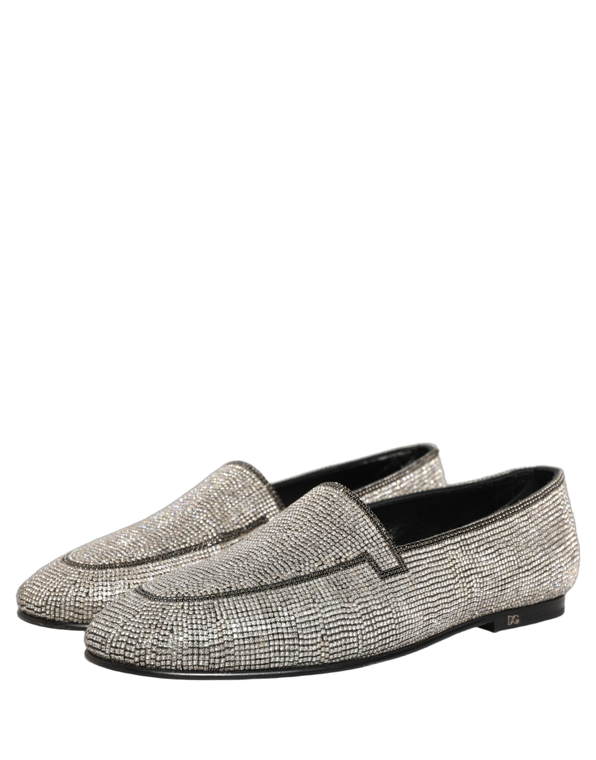 Dolce & Gabbana Silver Crystal Embellished Men Loafers Shoes