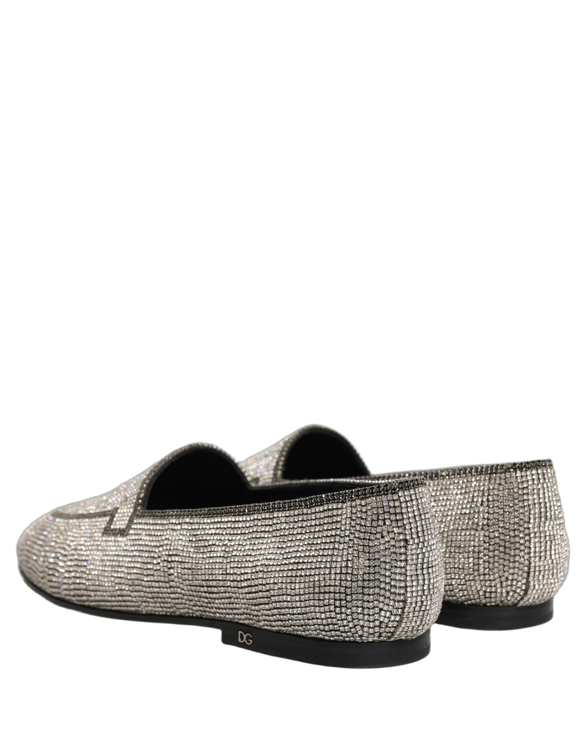 Dolce & Gabbana Silver Crystal Embellished Men Loafers Shoes