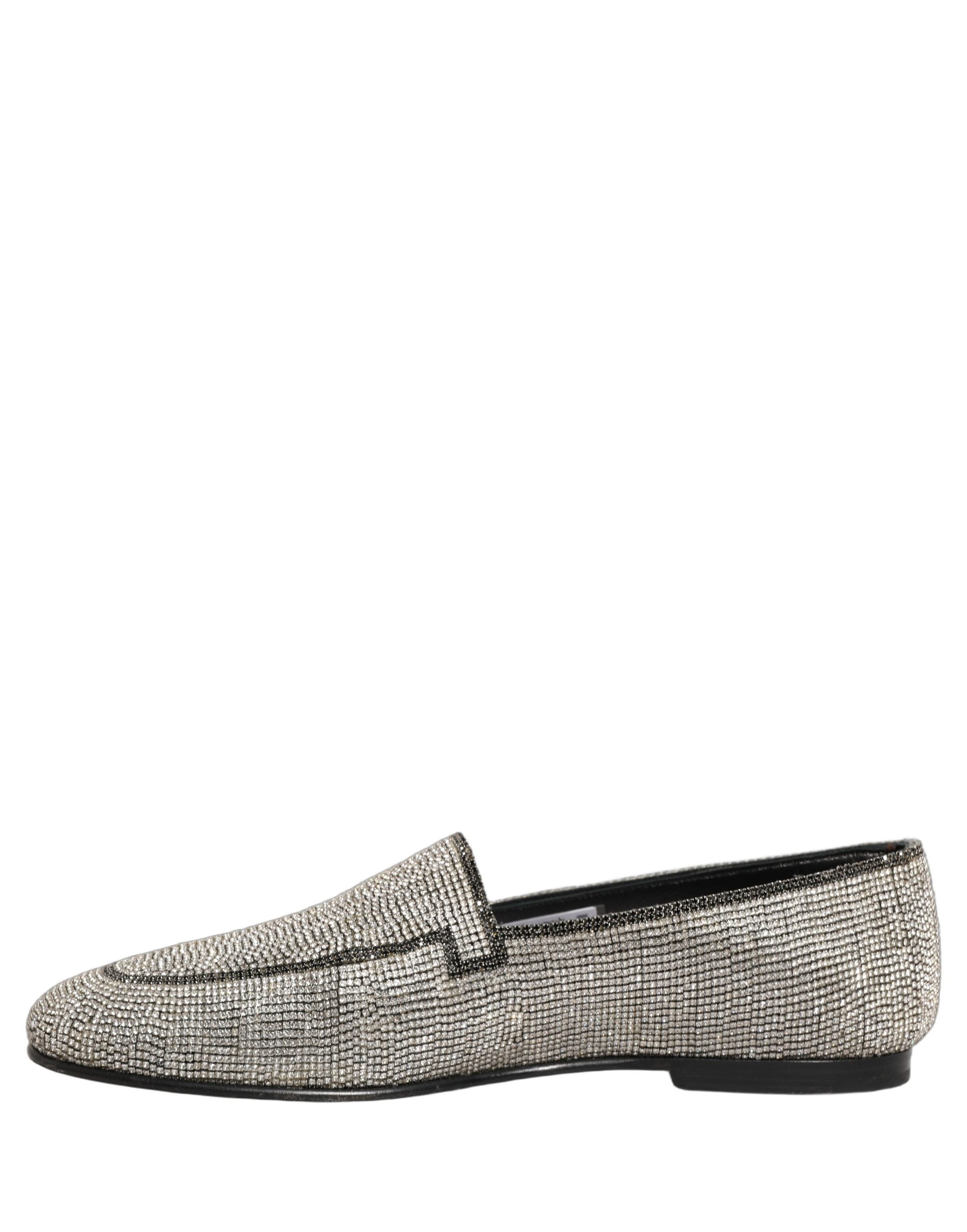 Dolce & Gabbana Silver Crystal Embellished Men Loafers Shoes