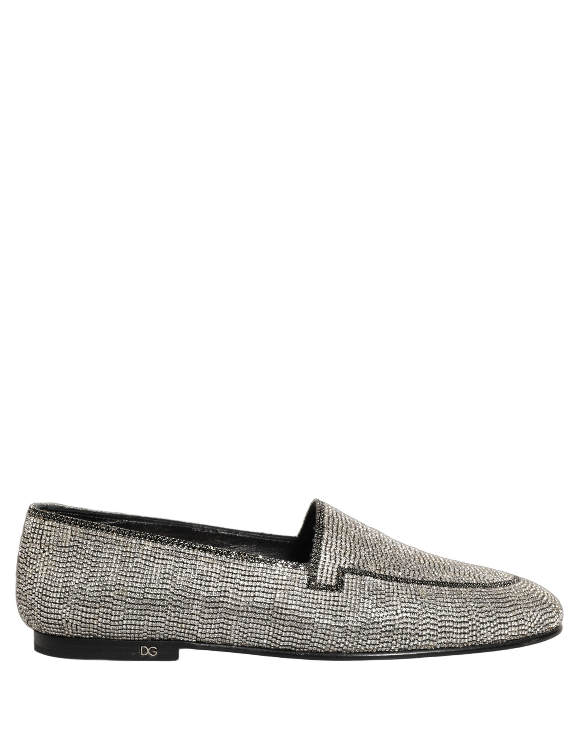 Dolce & Gabbana Silver Crystal Embellished Men Loafers Shoes