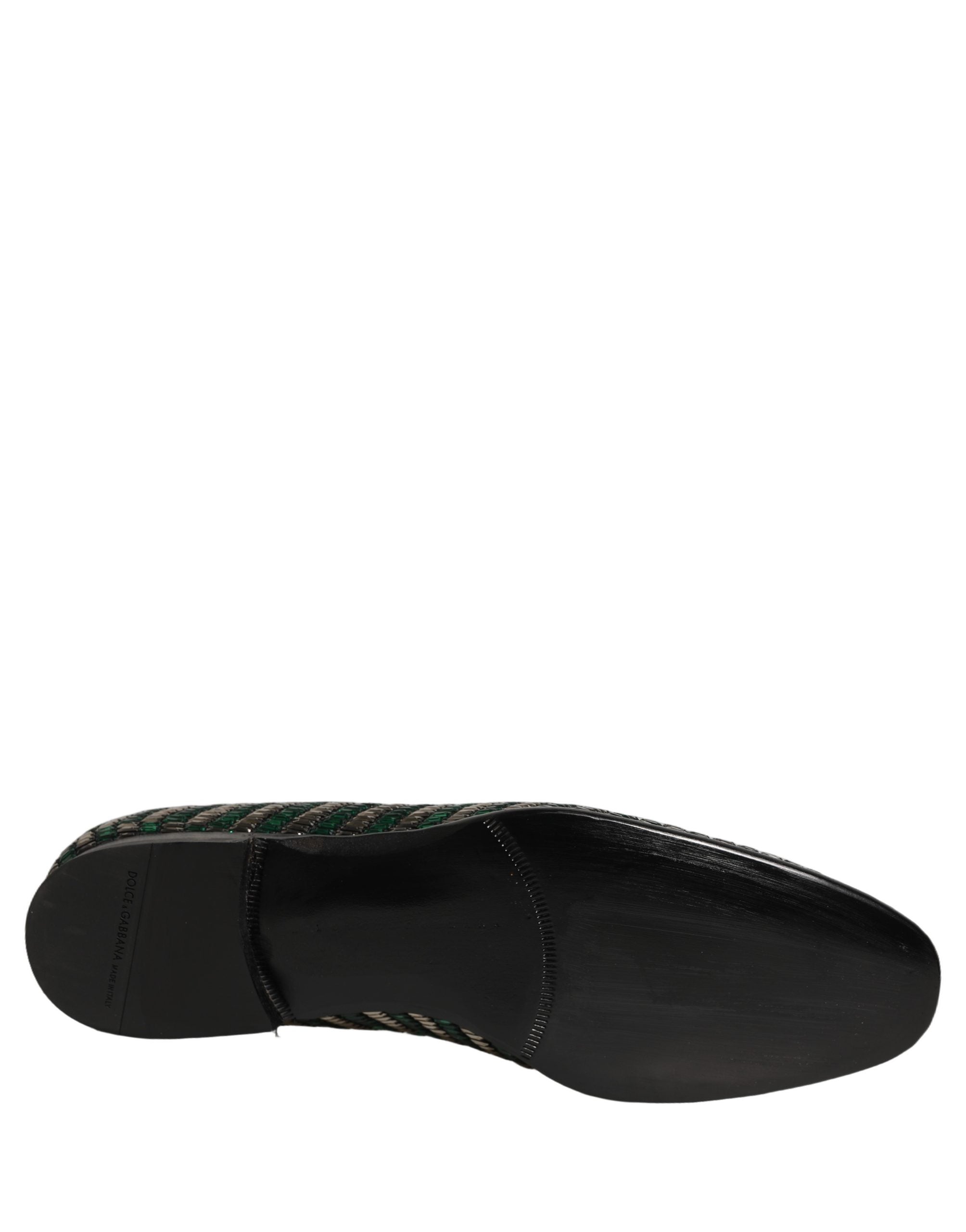 Dolce & Gabbana Silver Green Embellished Dress Loafers Shoes