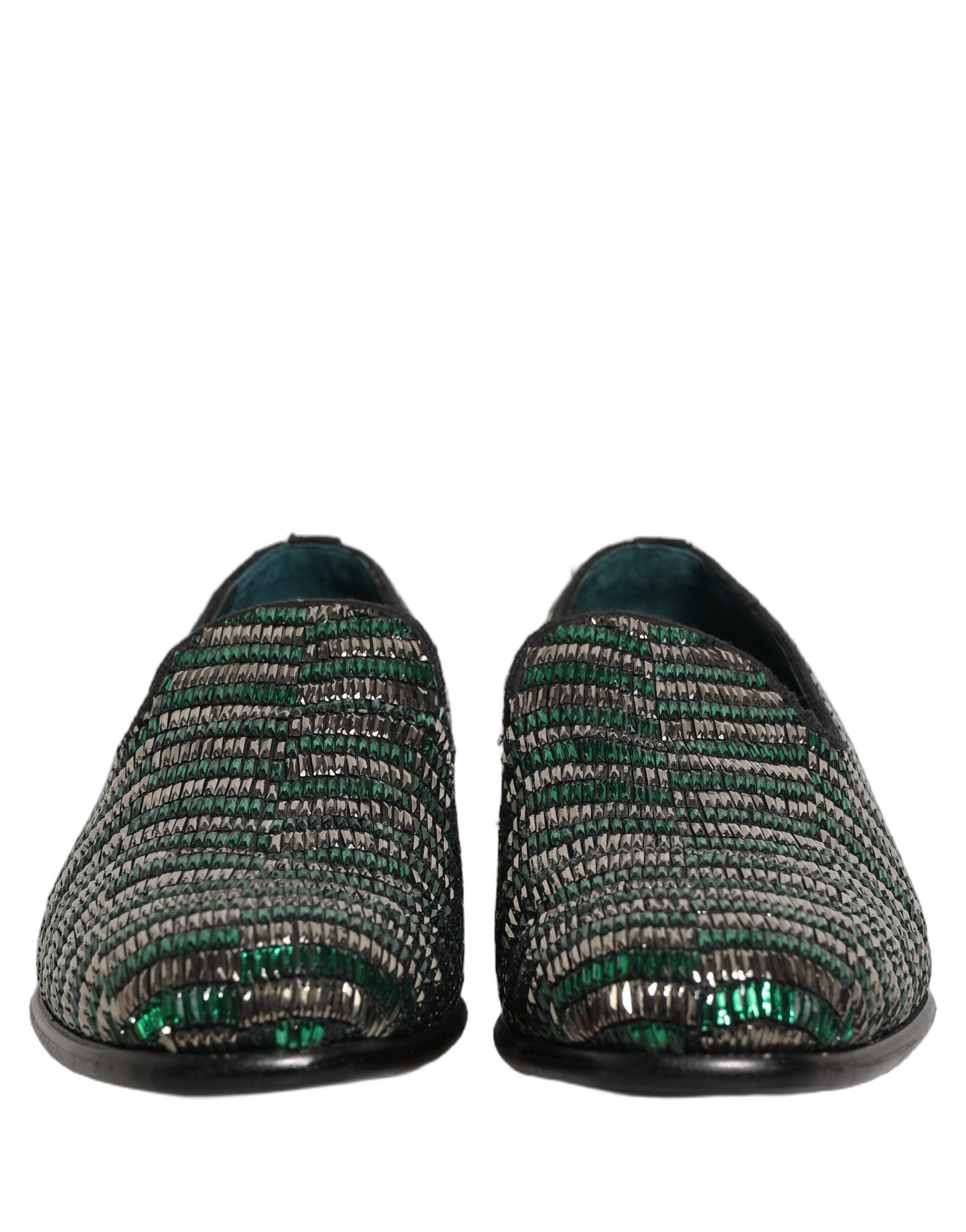Dolce & Gabbana Silver Green Embellished Dress Loafers Shoes