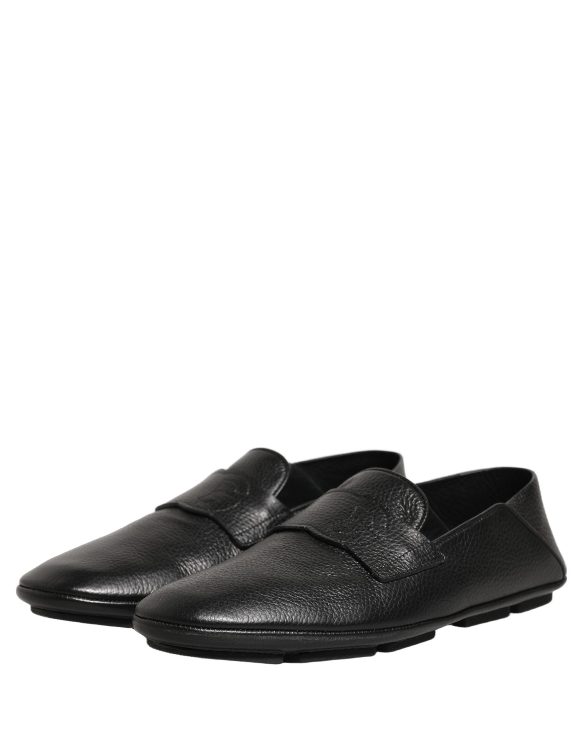 Dolce & Gabbana Black Deerskin Leather Driver Loafers Shoes