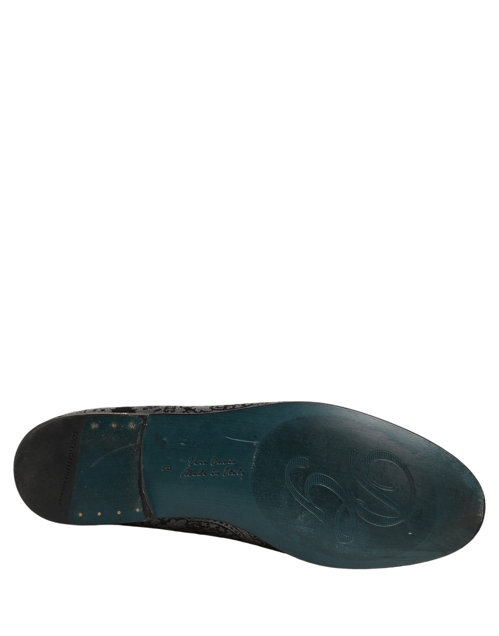 Dolce & Gabbana Silver Jacquard Leather Slip On Loafers Shoes