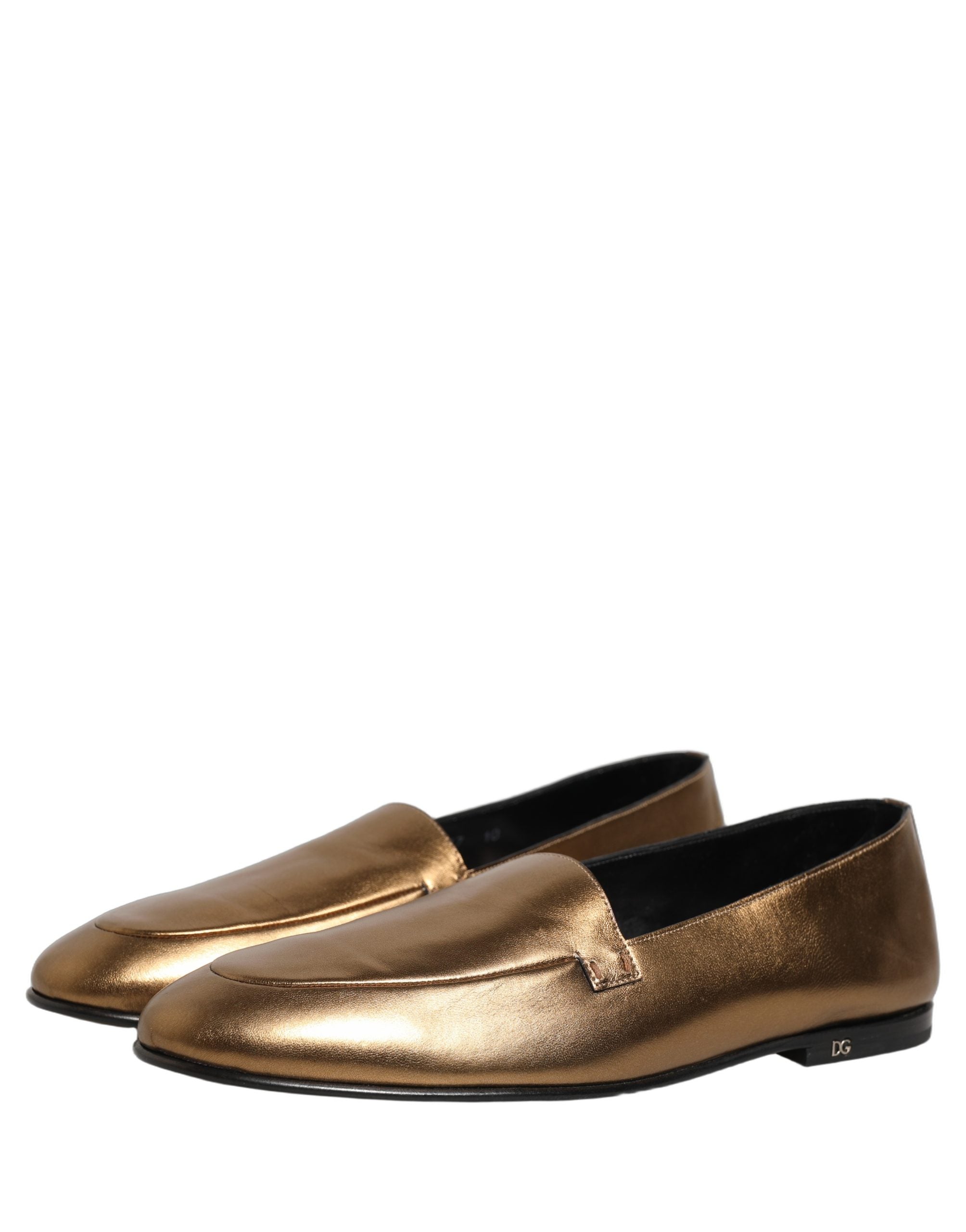 Dolce & Gabbana Gold Leather DG Logo Slip On Men Loafers Shoes