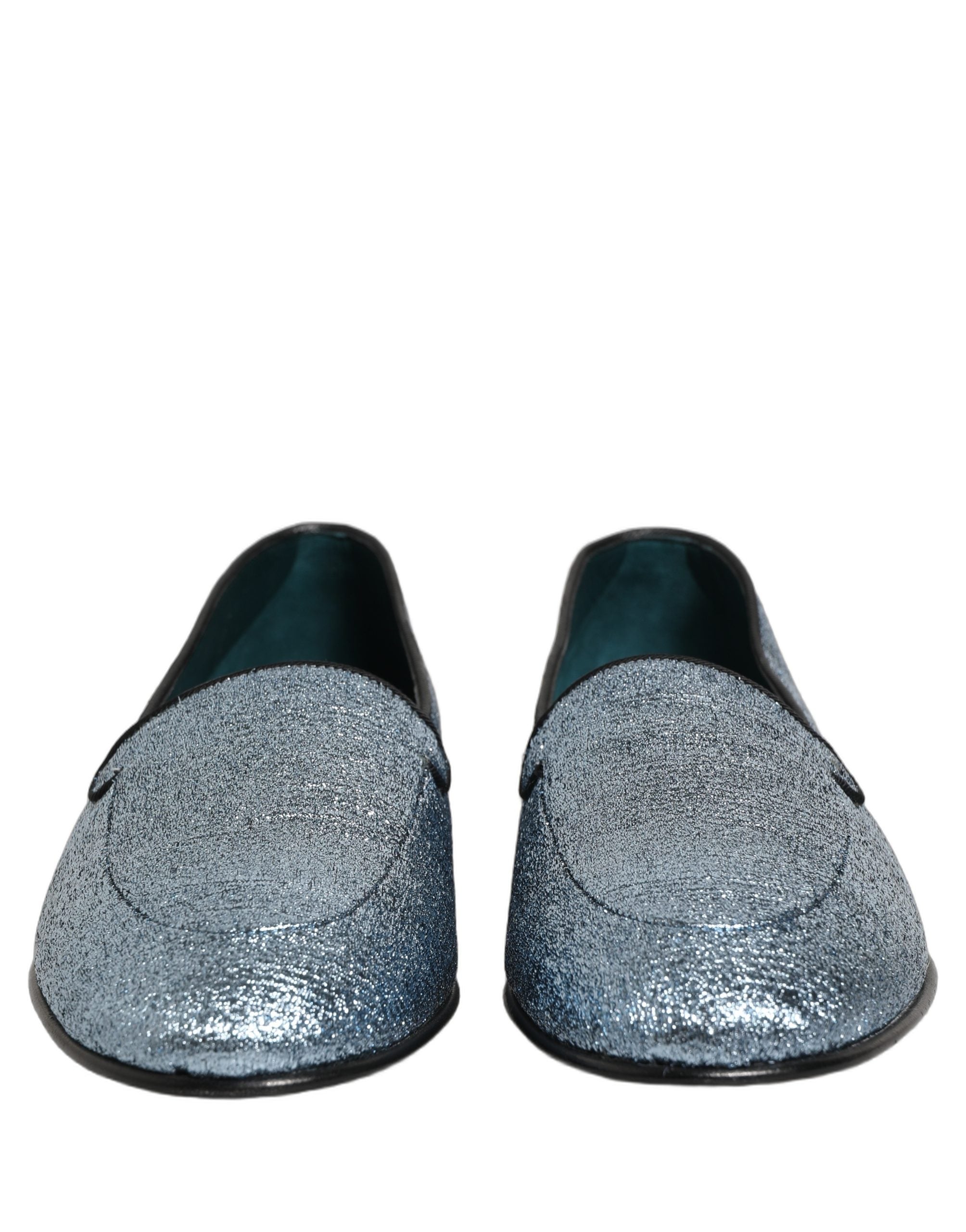 Dolce & Gabbana Blue Glitter Lurex DG Logo Dress Loafers Shoes