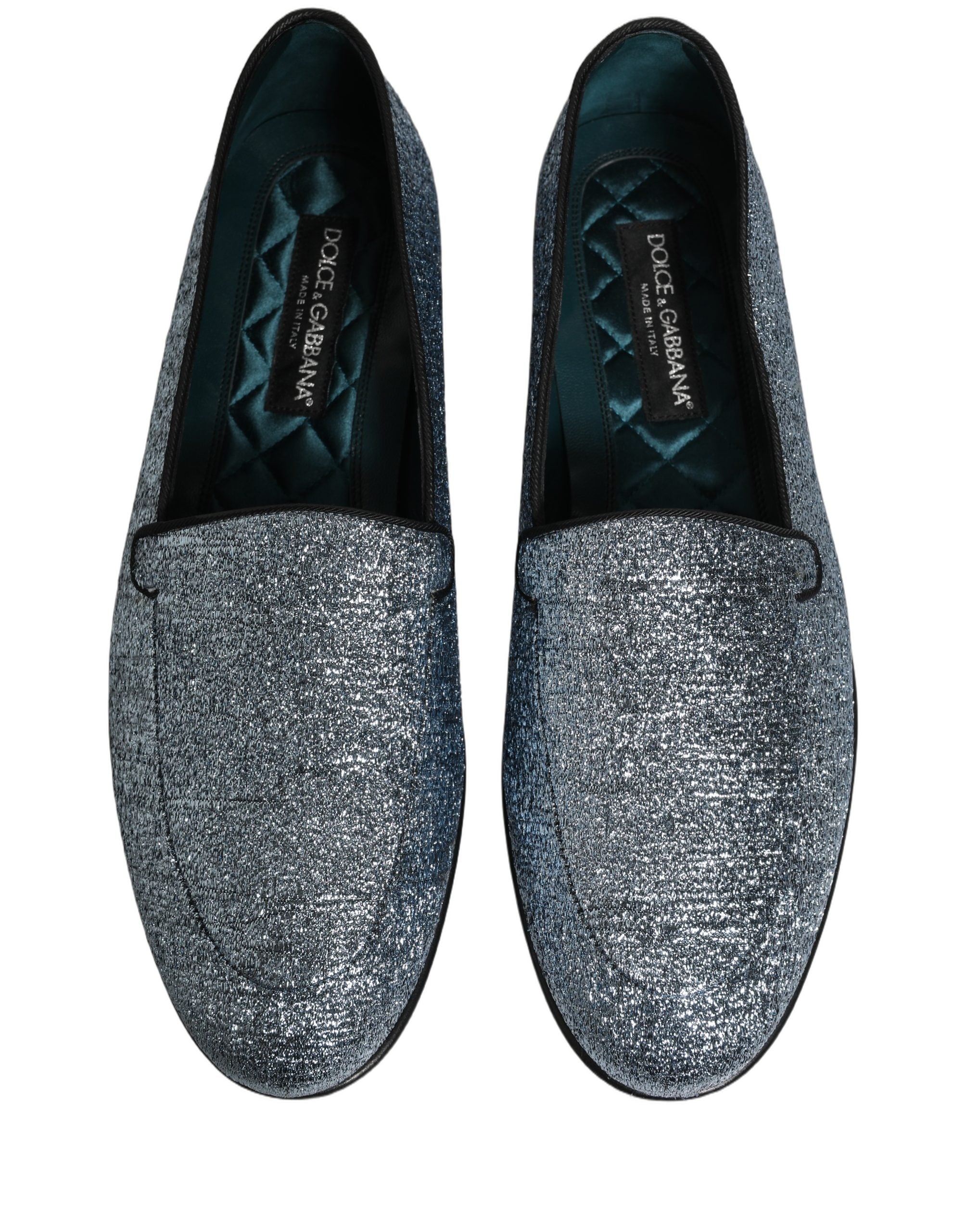 Dolce & Gabbana Blue Glitter Lurex DG Logo Dress Loafers Shoes