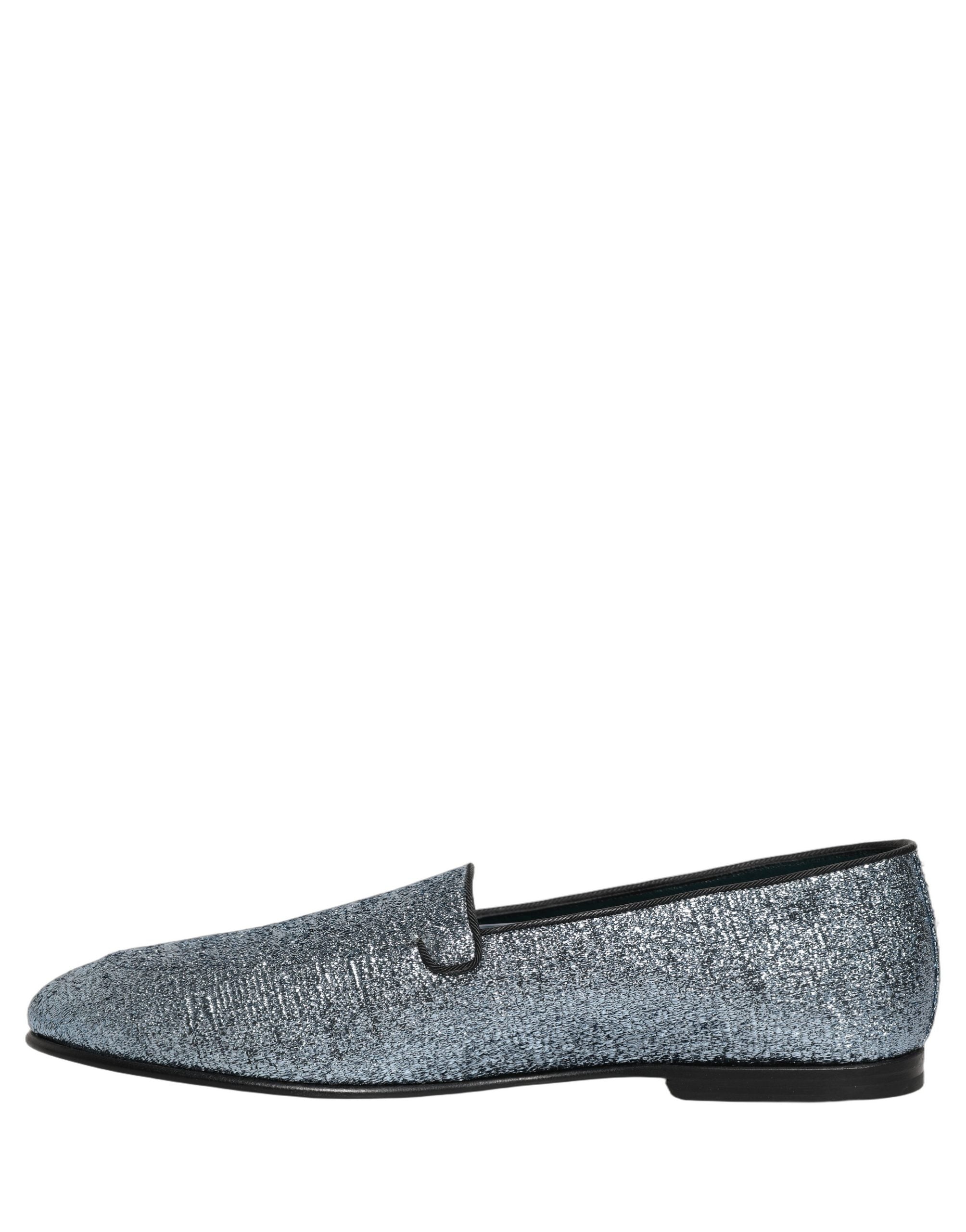 Dolce & Gabbana Blue Glitter Lurex DG Logo Dress Loafers Shoes
