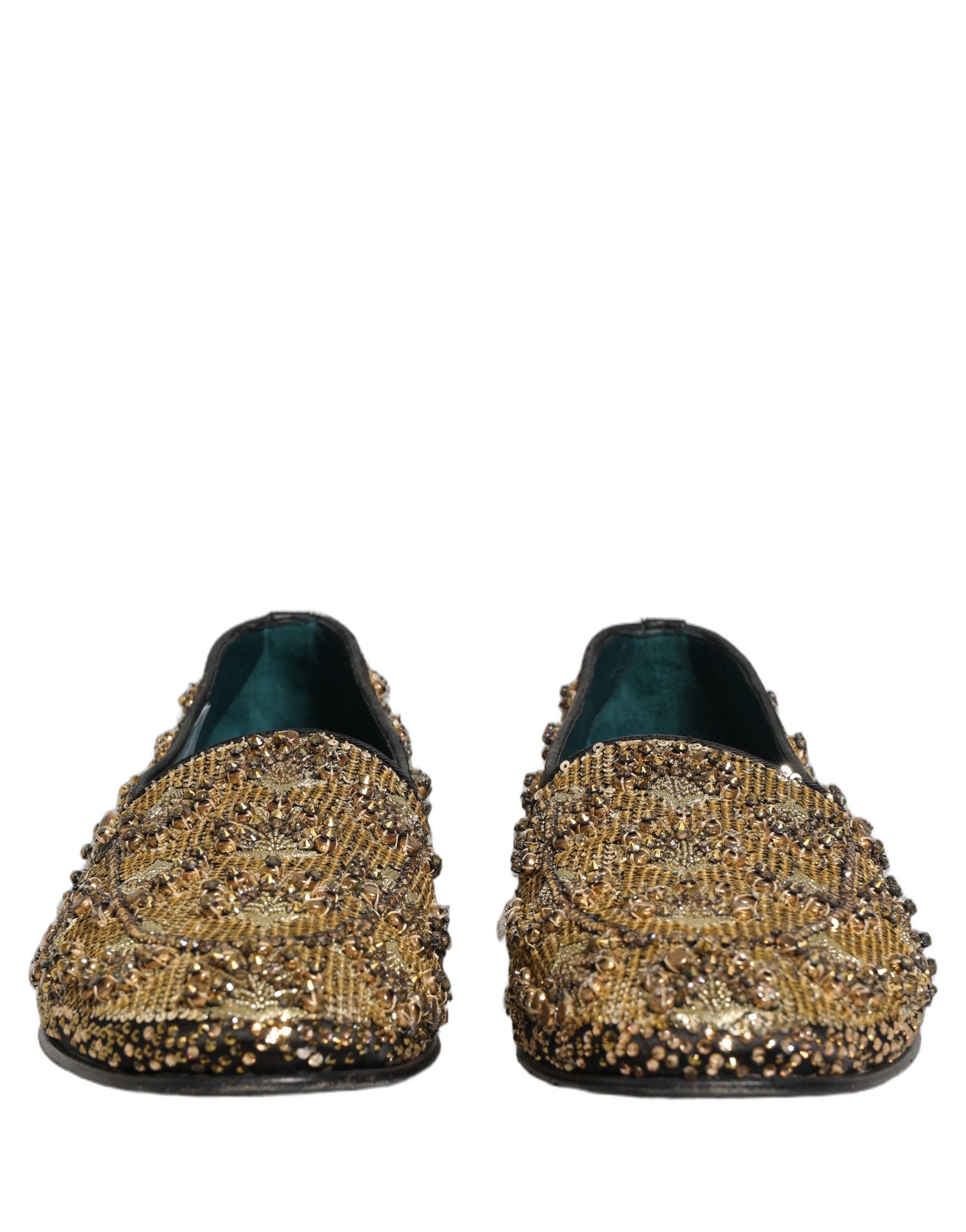 Dolce & Gabbana Gold Sequin Embellished Dress Loafers Shoes