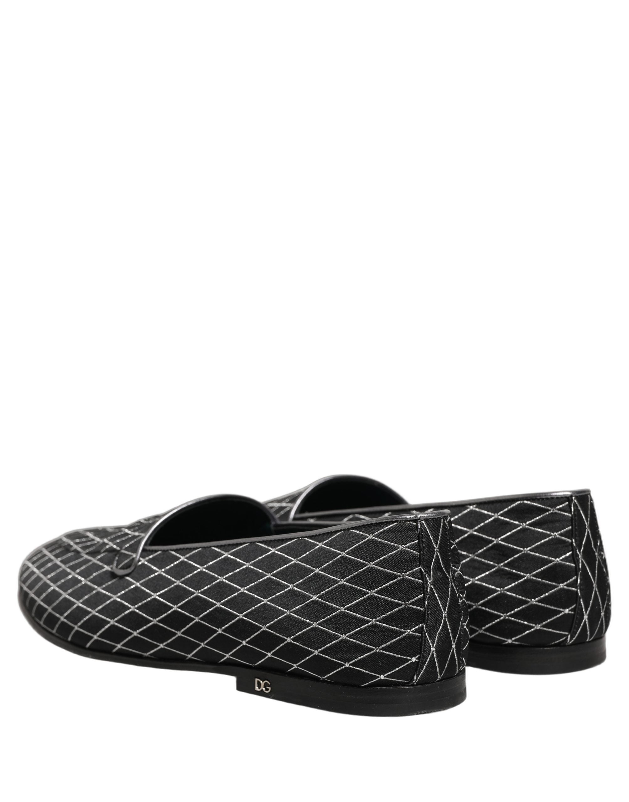 Dolce & Gabbana Black Velvet Diamond Stitched Loafers Shoes