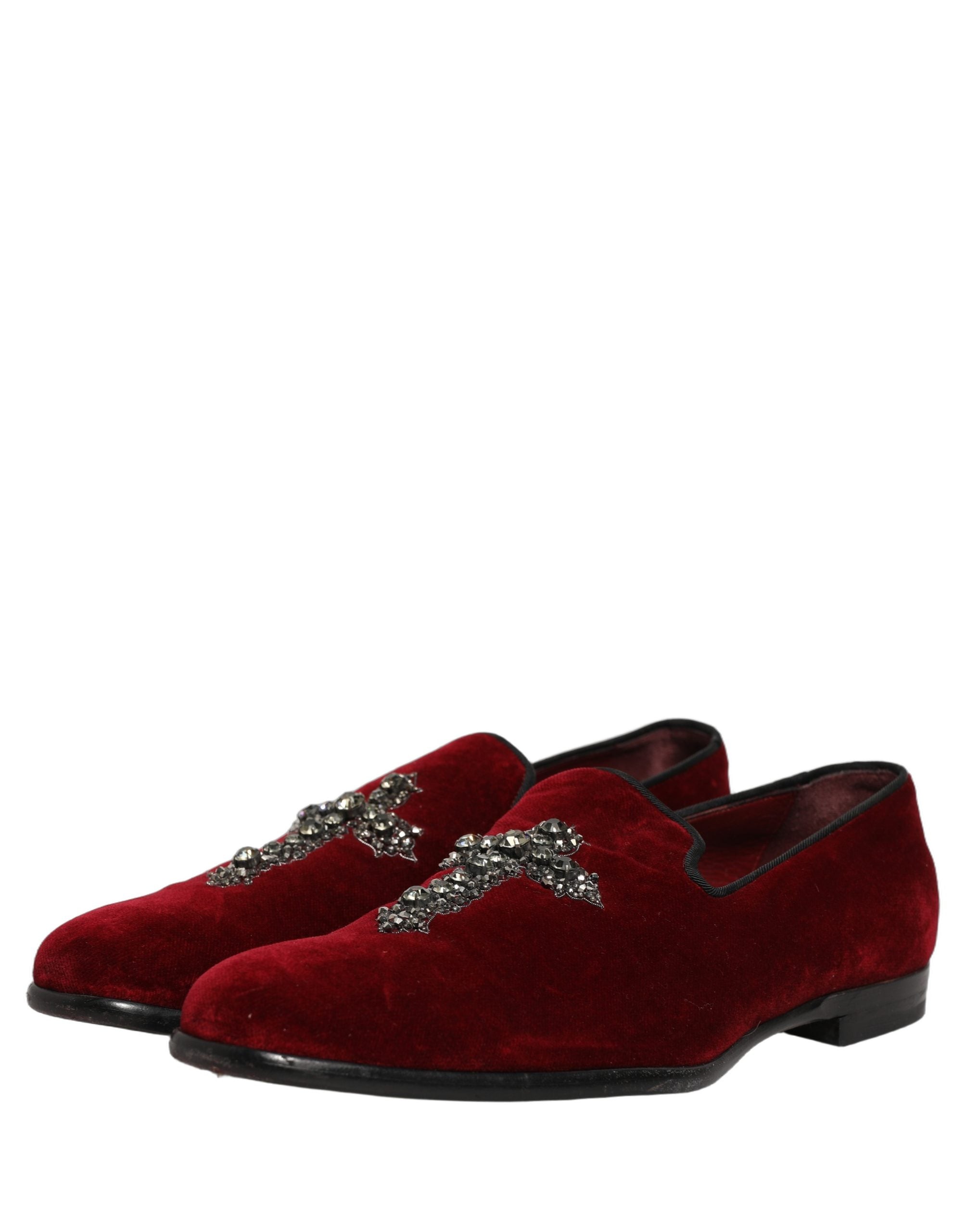 Dolce & Gabbana Maroon Suede Cross Slip On Dress Loafers Shoes