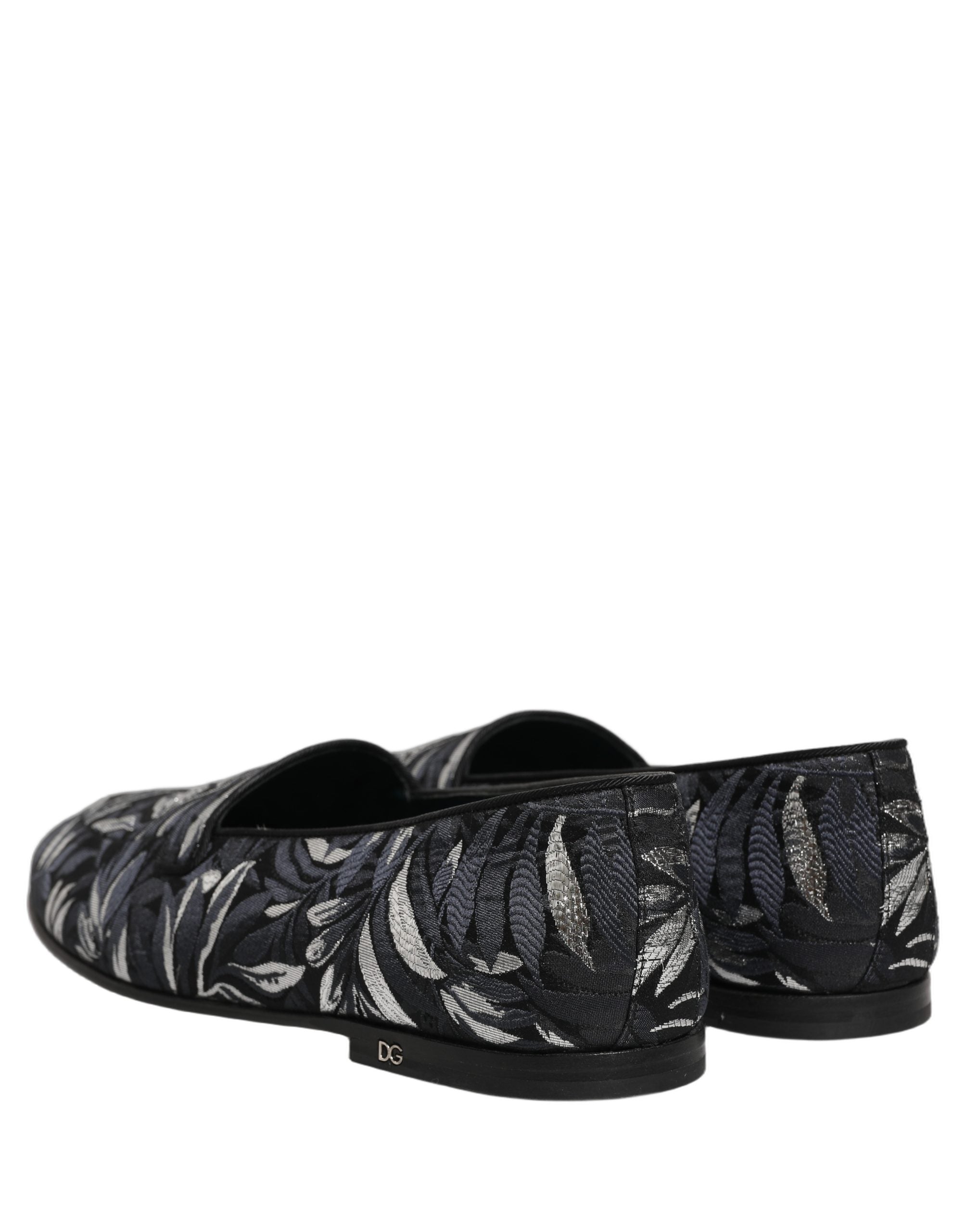 Dolce & Gabbana Black Leaf Embroidery Dress Men Loafers Shoes