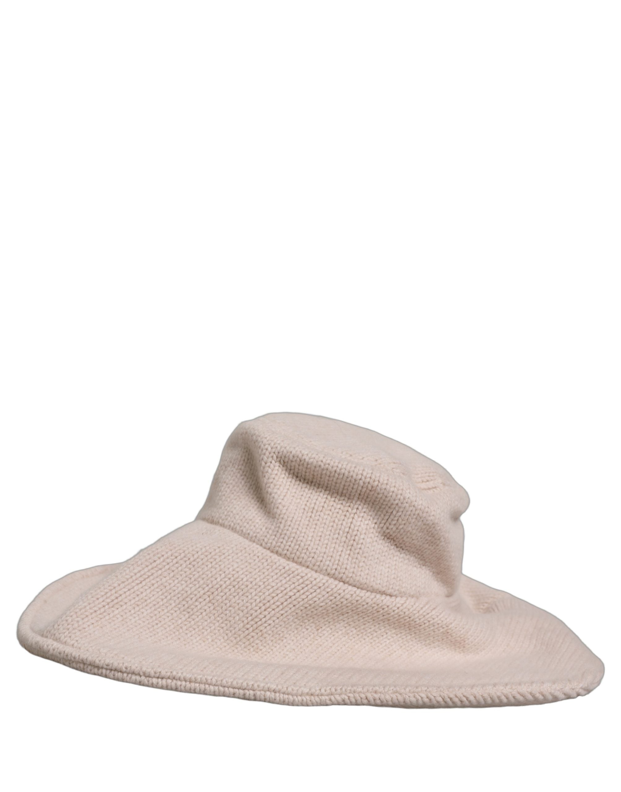 Dolce & Gabbana Women Beige Wool Knit Wide Brim Bucket Capello Hat