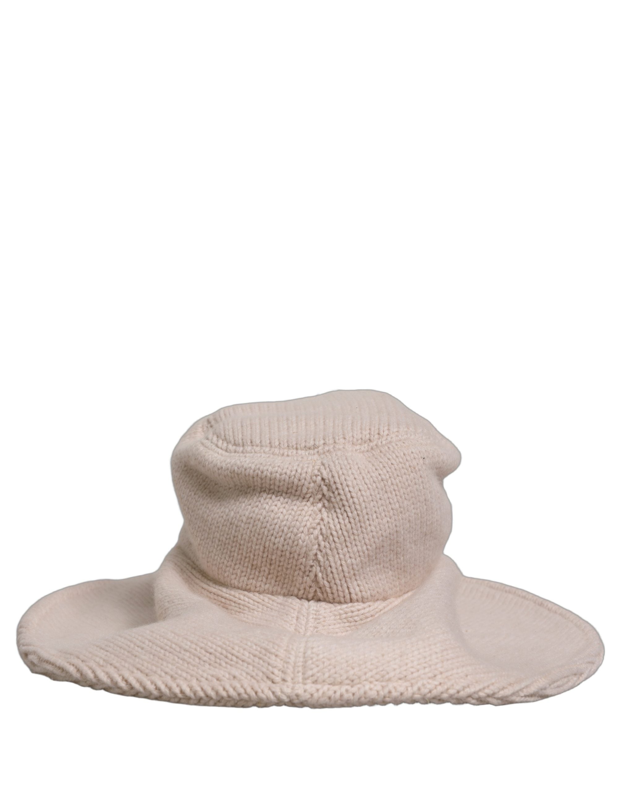 Dolce & Gabbana Women Beige Wool Knit Wide Brim Bucket Capello Hat