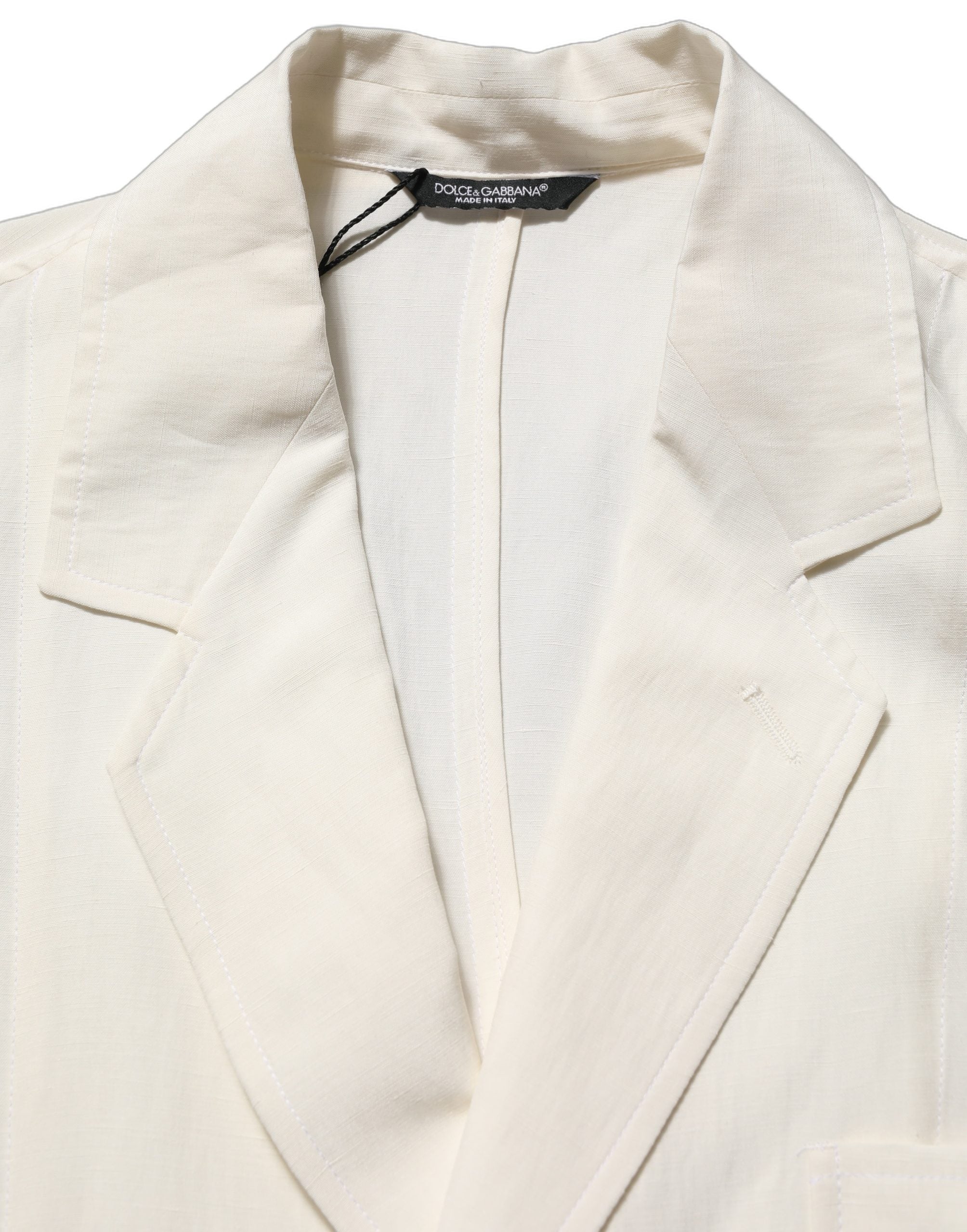 Dolce & Gabbana Off White Flax Single Breasted Blazer Jacket
