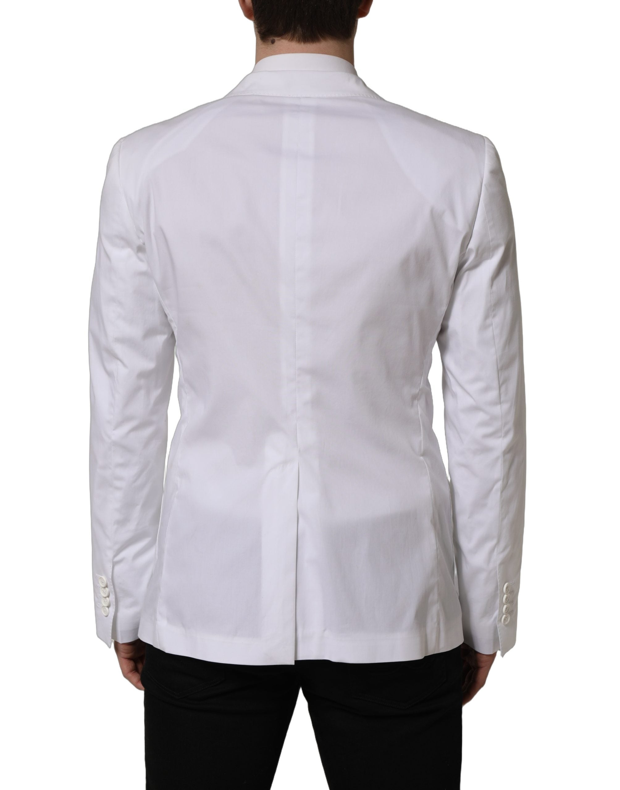 Dolce & Gabbana White Cotton Double Breasted Blazer Jacket