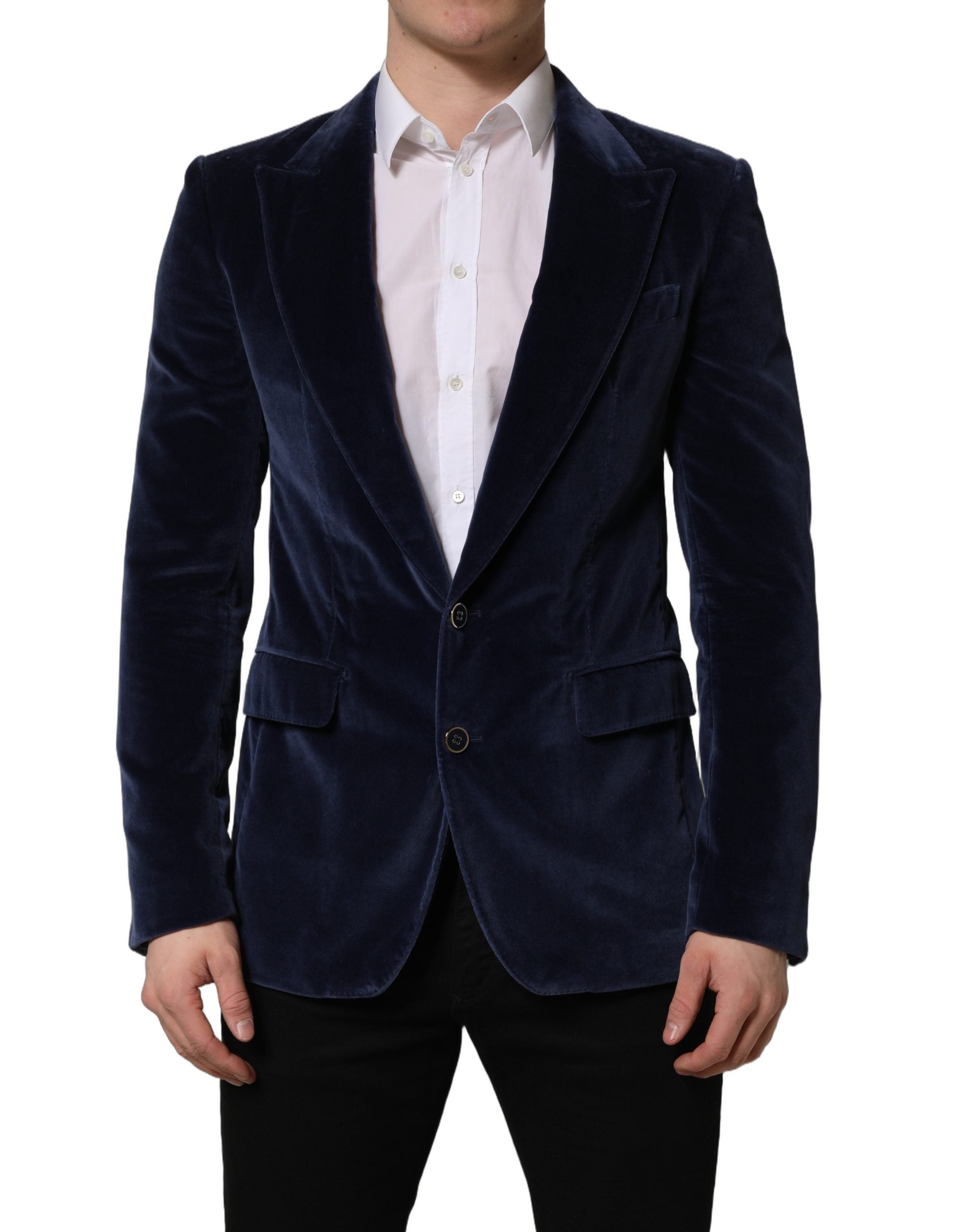 Dolce & Gabbana Blue Velvet Single Breasted Blazer Jacket