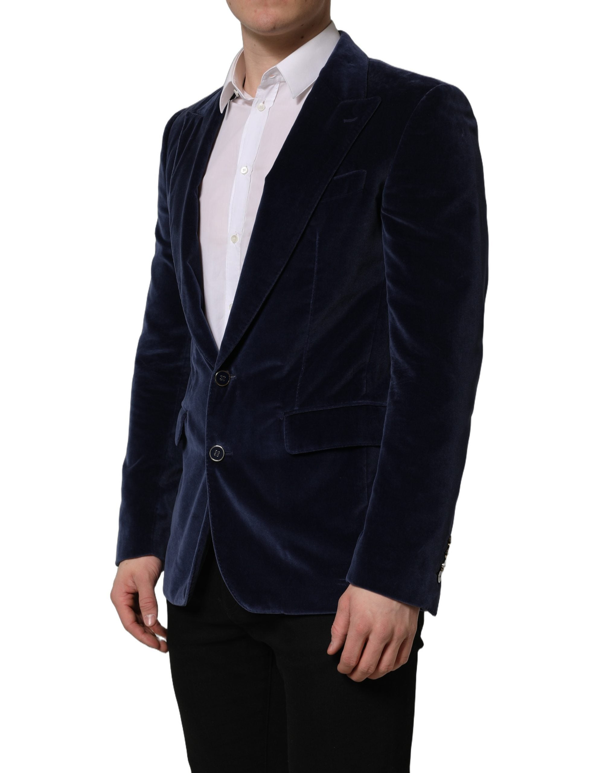 Dolce & Gabbana Blue Velvet Single Breasted Blazer Jacket