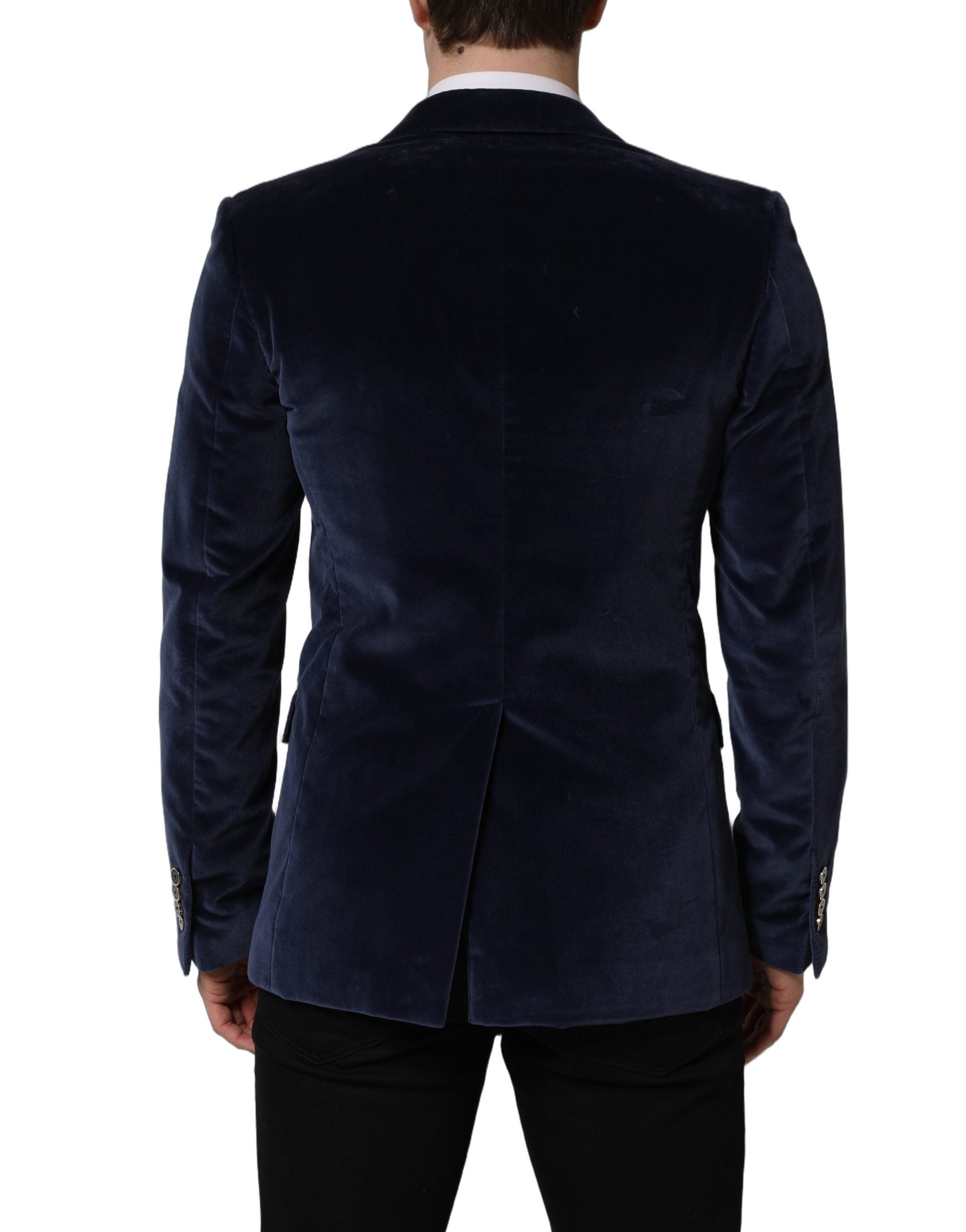 Dolce & Gabbana Blue Velvet Single Breasted Blazer Jacket