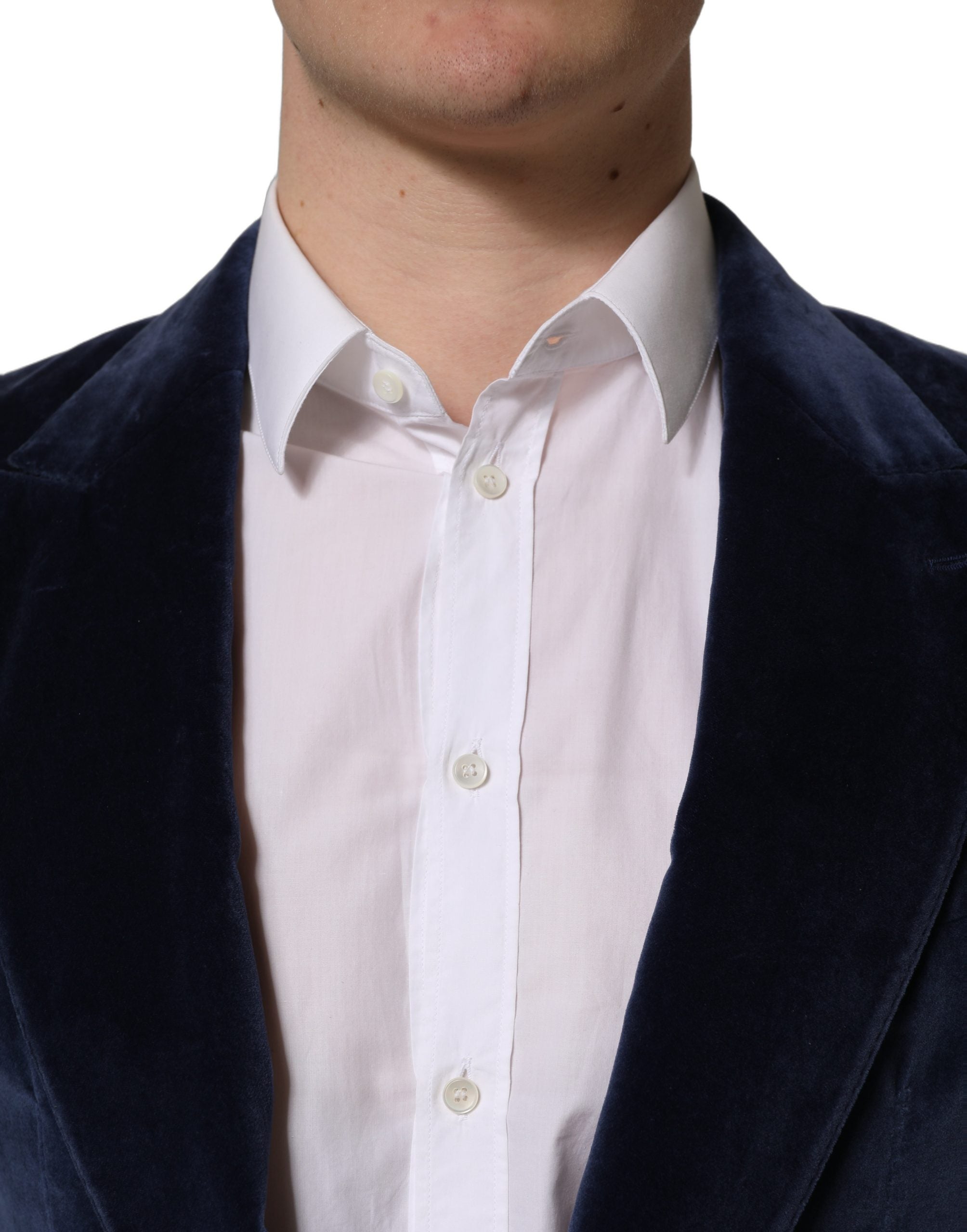 Dolce & Gabbana Blue Velvet Single Breasted Blazer Jacket