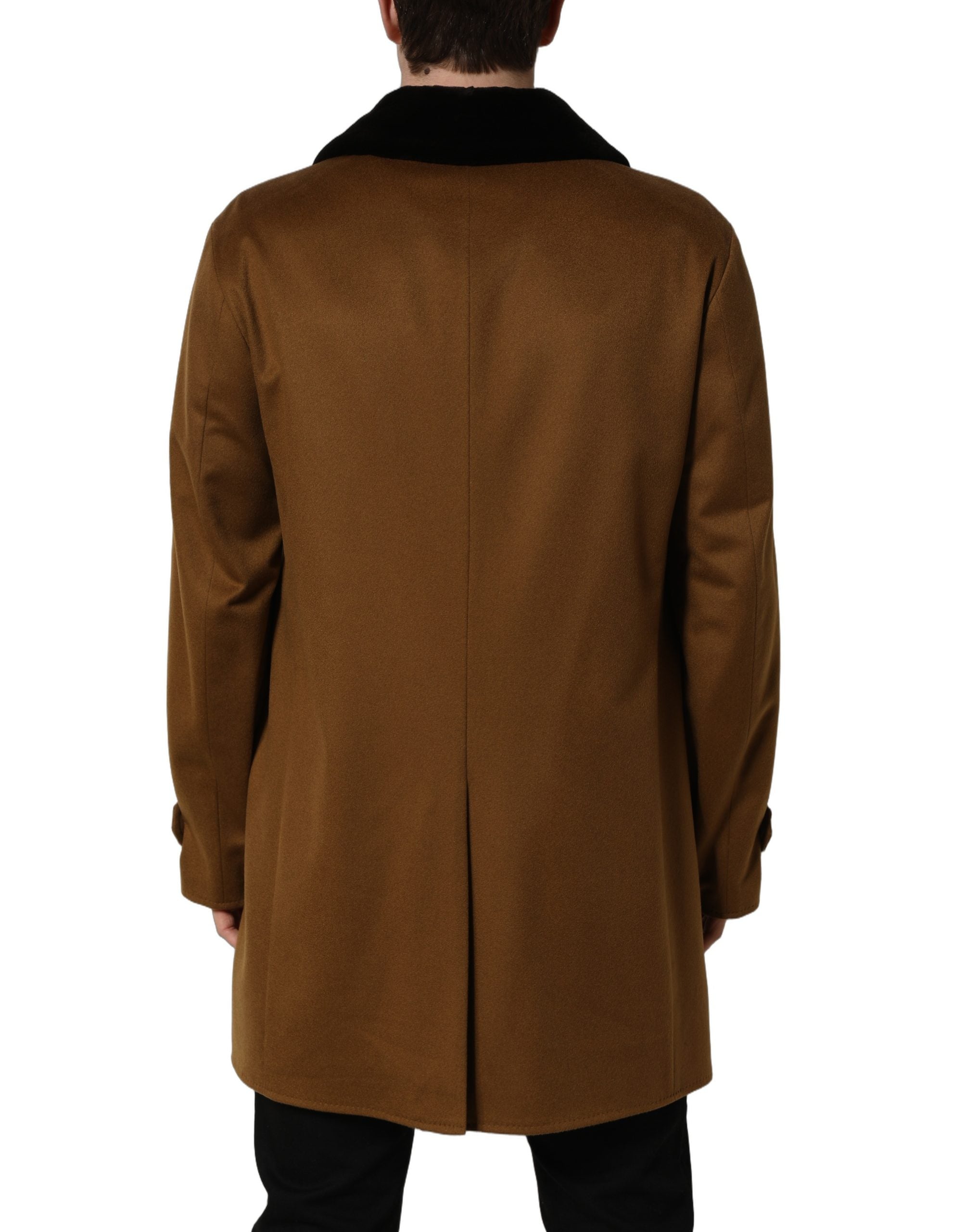 Dolce & Gabbana Brown Cashmere Mink Fur Men Overcoat Jacket