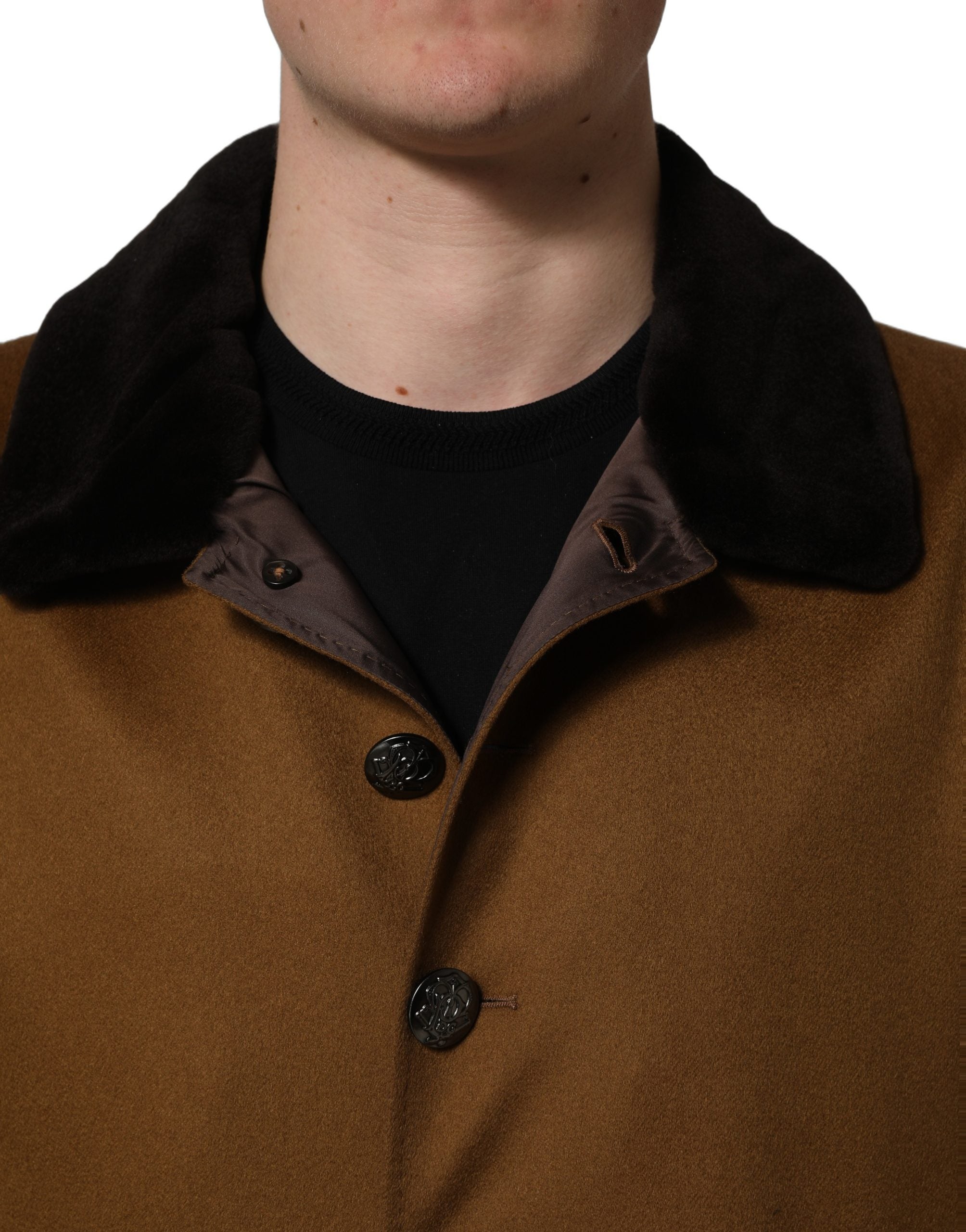 Dolce & Gabbana Brown Cashmere Mink Fur Men Overcoat Jacket