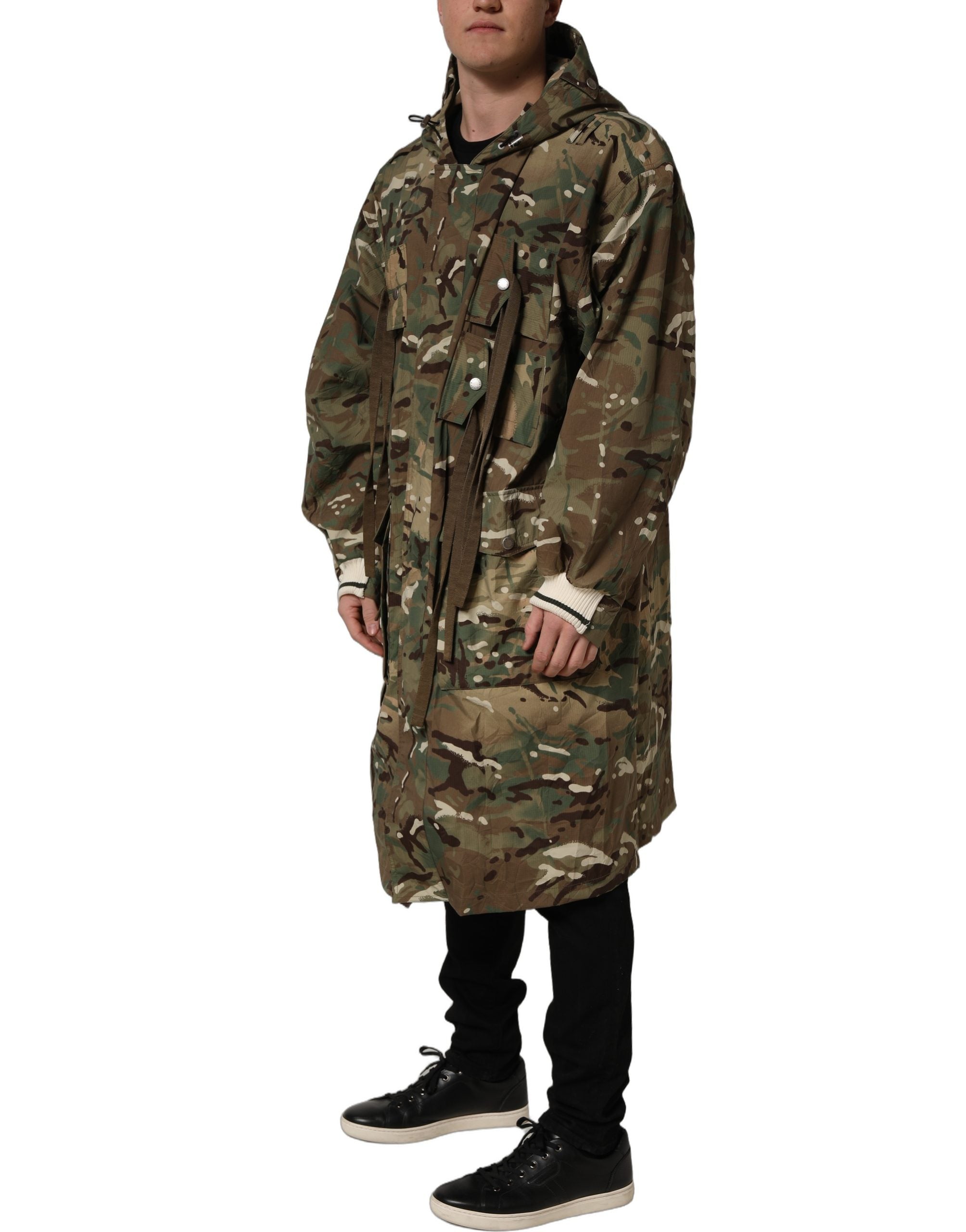 Dolce & Gabbana Multicolor Camouflage Hooded Coat Jacket
