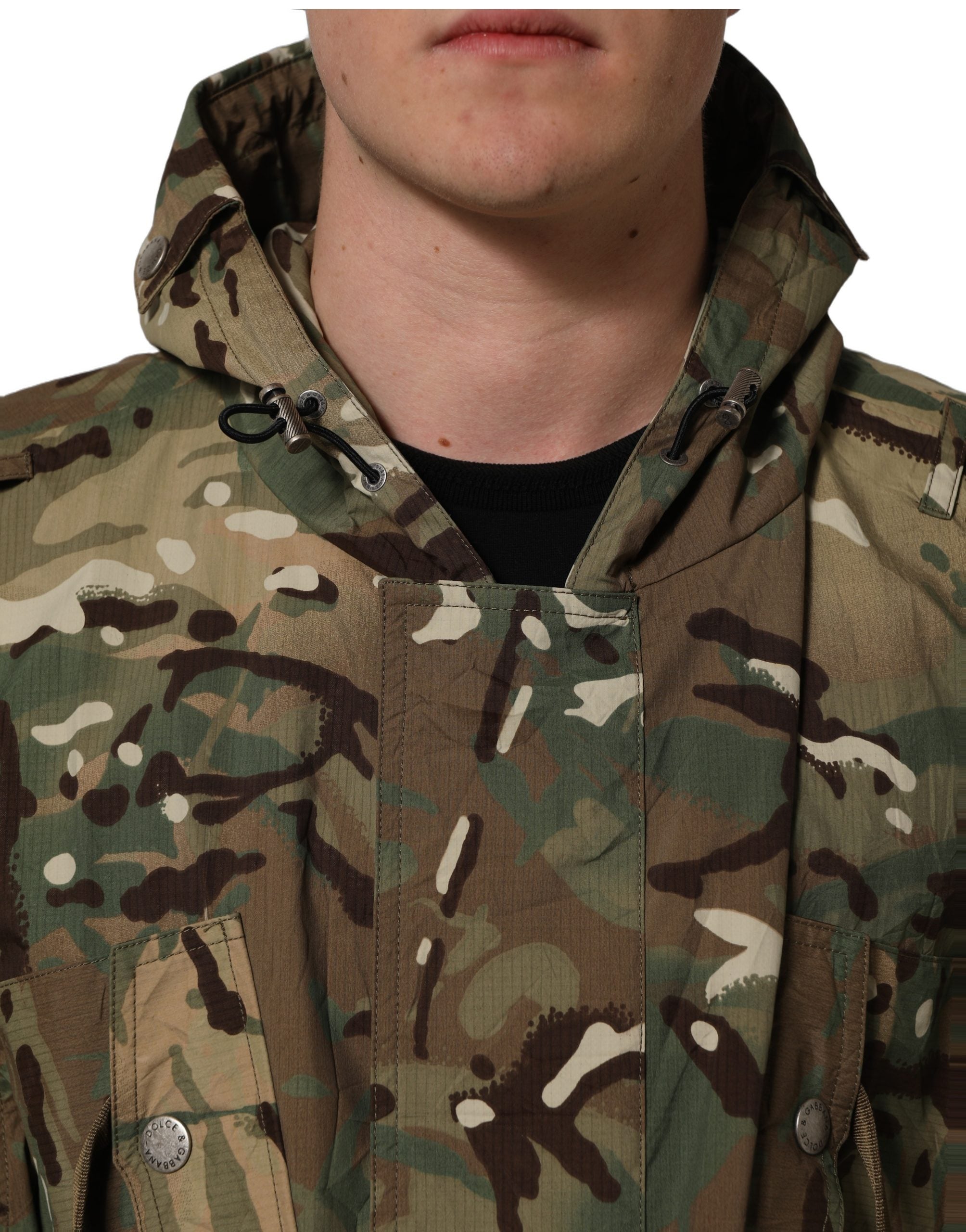 Dolce & Gabbana Multicolor Camouflage Hooded Coat Jacket