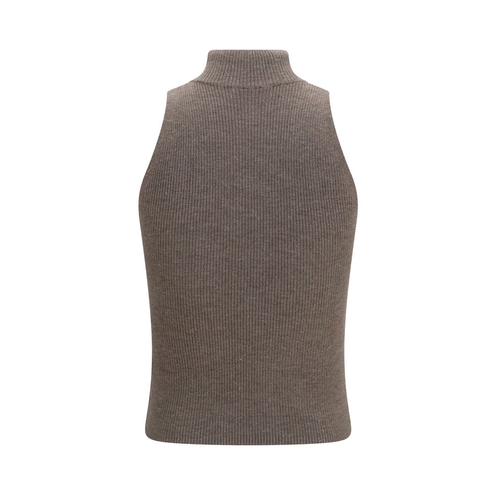 Brunello Cucinelli Brown Cashmere Sleeveles Sweater