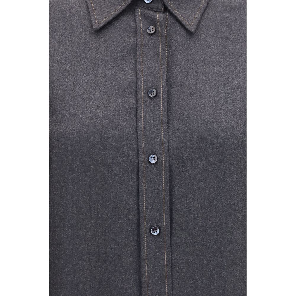 Brunello Cucinelli Gray Wool Oves Aries Dress Shirt