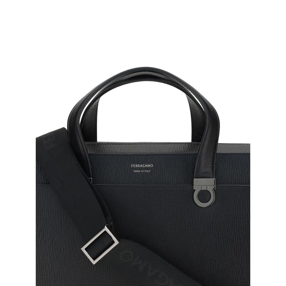 Ferragamo Black Calf Leather Bos Taurus Briefcase