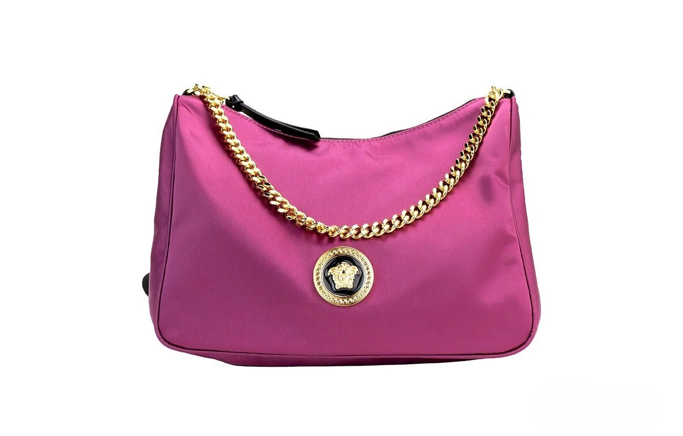 Versace Small Dahlia Nylon Fabric Medusa Pendant Crossbody Shoulder Purse Bag
