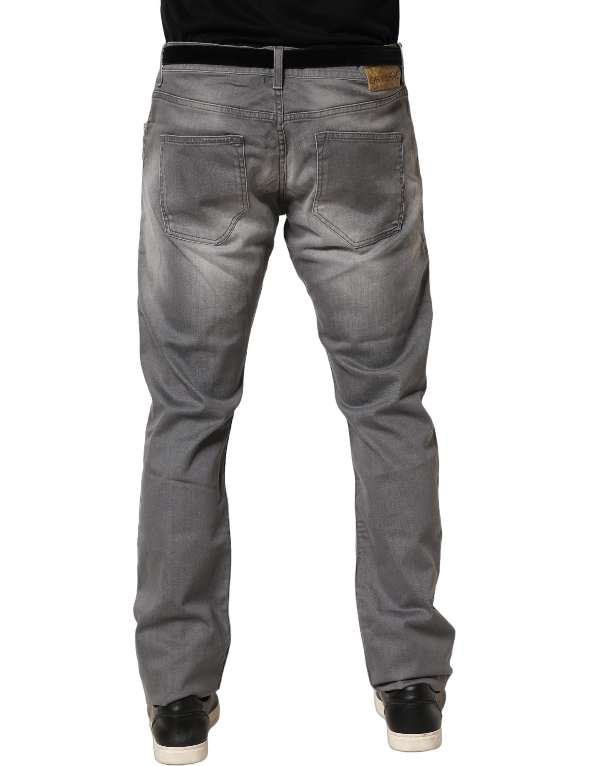 GF Ferre Gray Washed Mid Waist Straight Men Denim Trouser Jeans