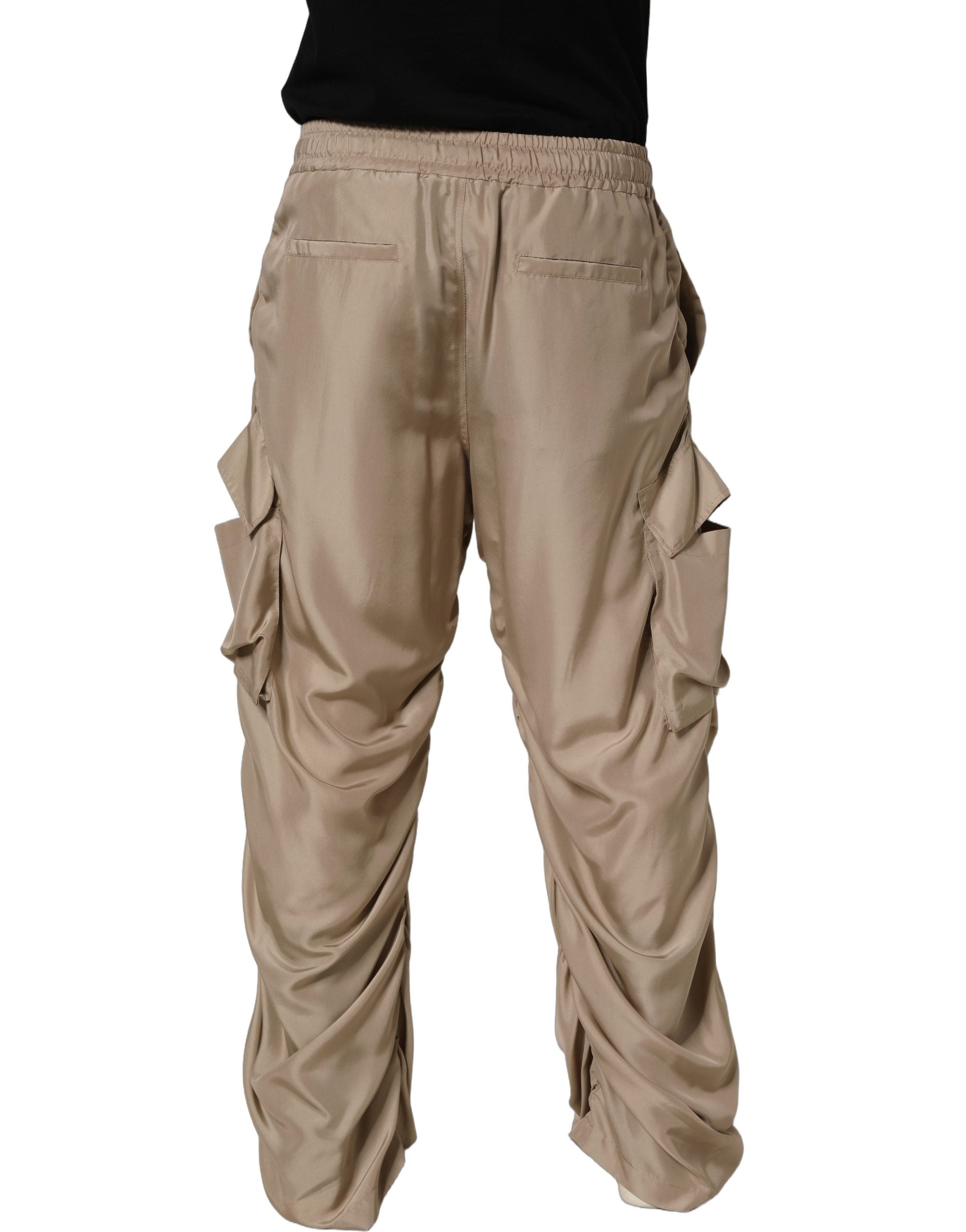 Dolce & Gabbana Brown Ruched Cargo Parachute Men Jogger Pants