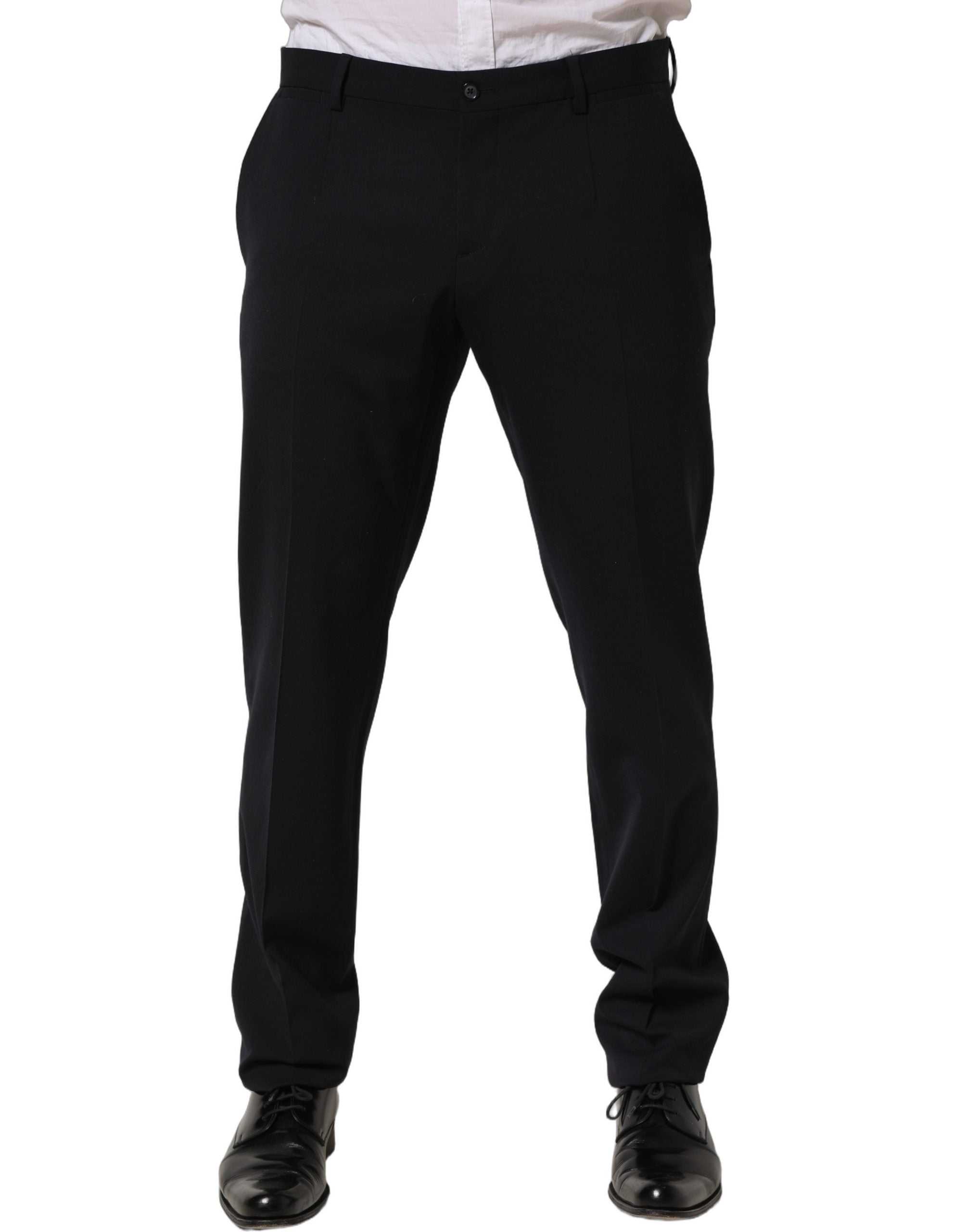 Dolce & Gabbana Black Wool Tapered Leg Dress Trouser Pants